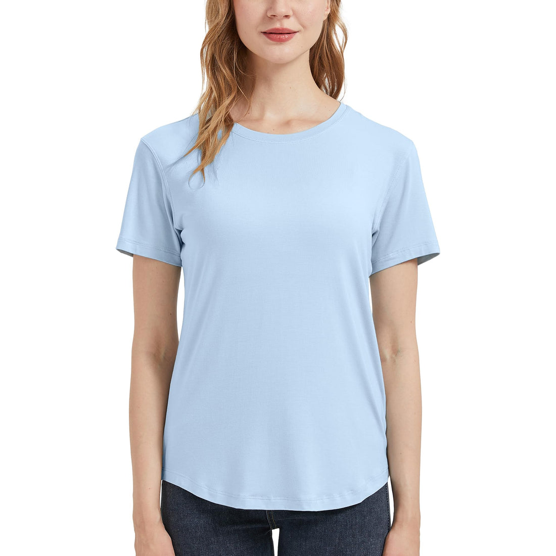 netdraw Women's Soft Bamboo Viscose T-Shirt, Curved Hem Crew Neck Short Sleeve Moisture Wicking Casual Sleep Pajama Tops
