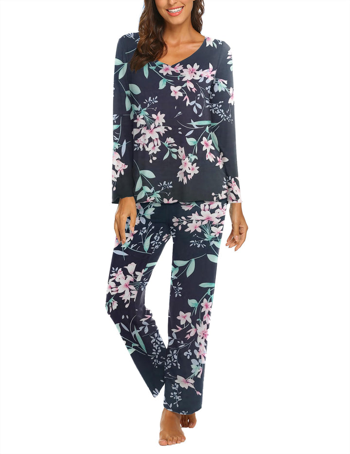 Ekouaer Womens Pajama Sets 2 Piece Lounge Set Fall Winter Pajamas Long Sleeve Pjs Top and Pants Soft Pj Sets Loose Sleepwear