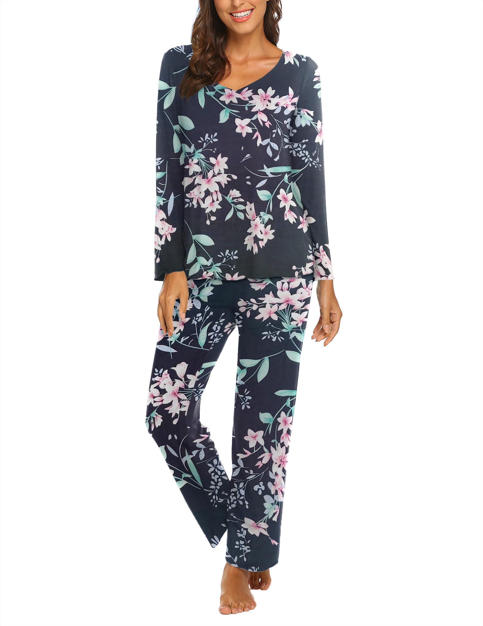 Ekouaer Womens Pajama Sets 2 Piece Lounge Set Fall Winter Pajamas Long Sleeve Pjs Top and Pants Soft Pj Sets Loose Sleepwear