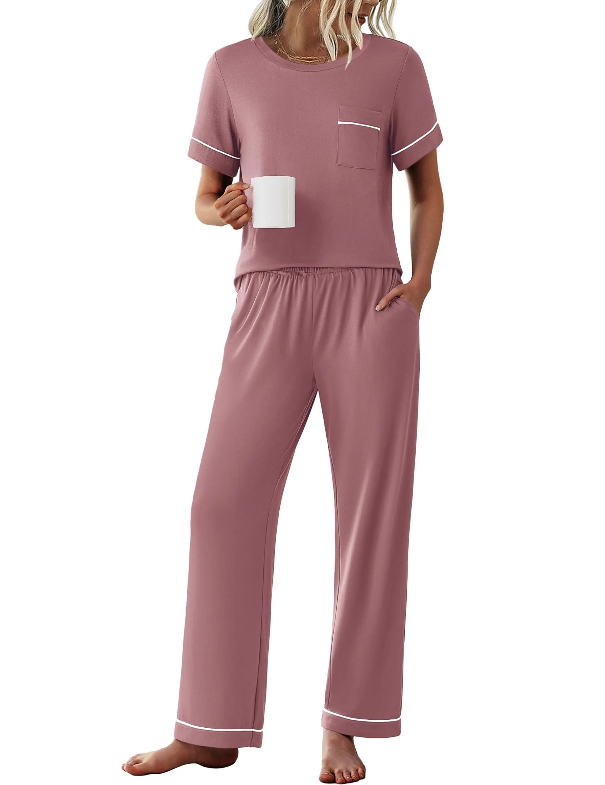 Ekouaer Womens Pajama Sets 2 Piece Pjs Sleepwear Comfy Lounge Set | Short Sleeve Top & Long Pants with Pockets,Soft Lightweight Stretchy Fabric,Summer Loungewear,Gift for Wife,Mom,Friends WEBE CLOTHING
