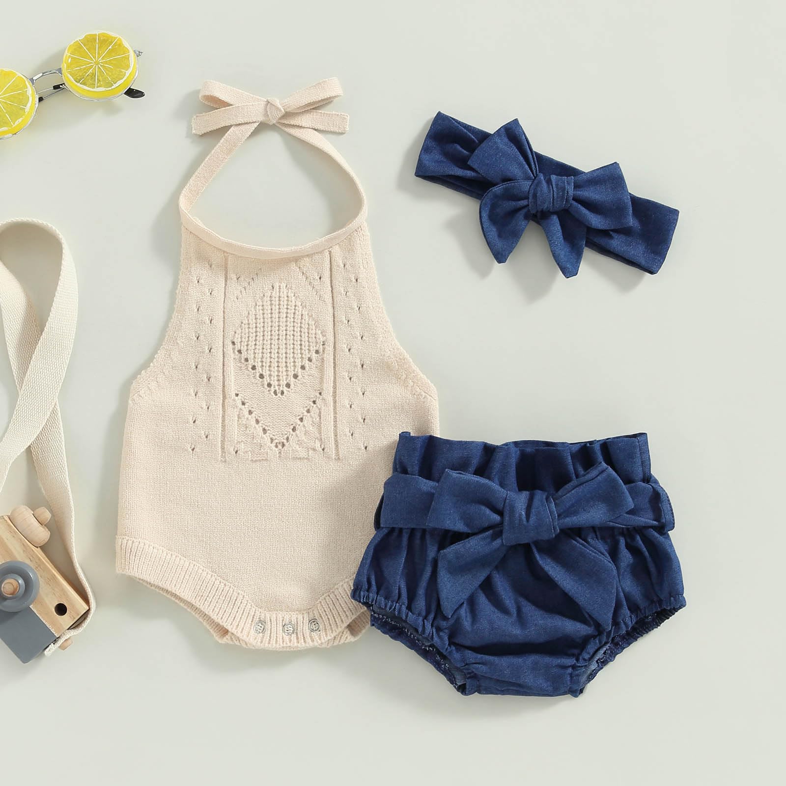TheFound Toddler Baby Girls Knitted Outfit Tie-up Tank Top Elastic Waist Flower Shorts Summer Clothes 6 12 18 24 Months 2t 3t WEBE CLOTHING