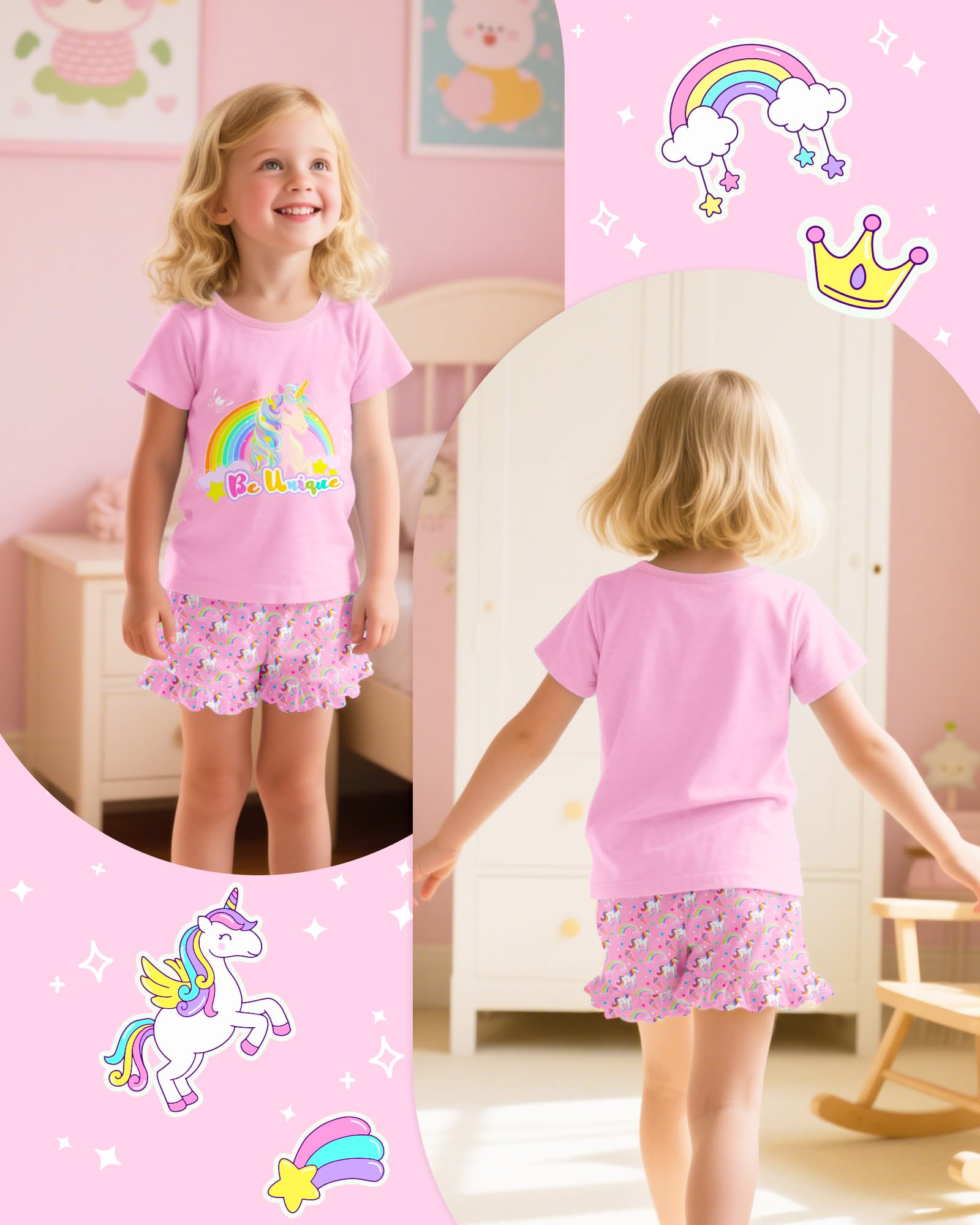 Sylfairy Girls Pajamas Summer Toddler Girl Pajamas Sets Short Sleeve Girls' Cute Sleepwear Pjs