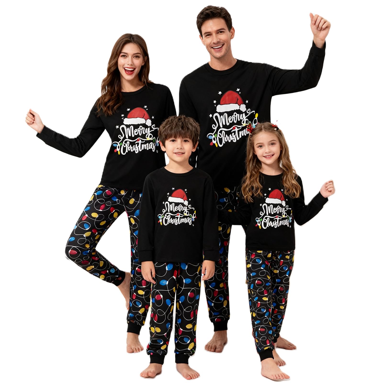 Awoscut Christmas Family Matching Pajamas Sets Christmas PJ's Letter Print Top and Plaid Pants Jammies Sleepwear