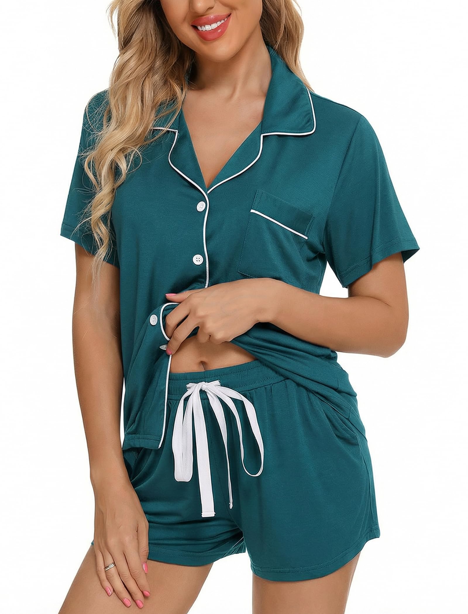 Leikar Womens Button Down Pajama Sets Bride Pajamas Sets Sleepwear Shorts Lounge Set