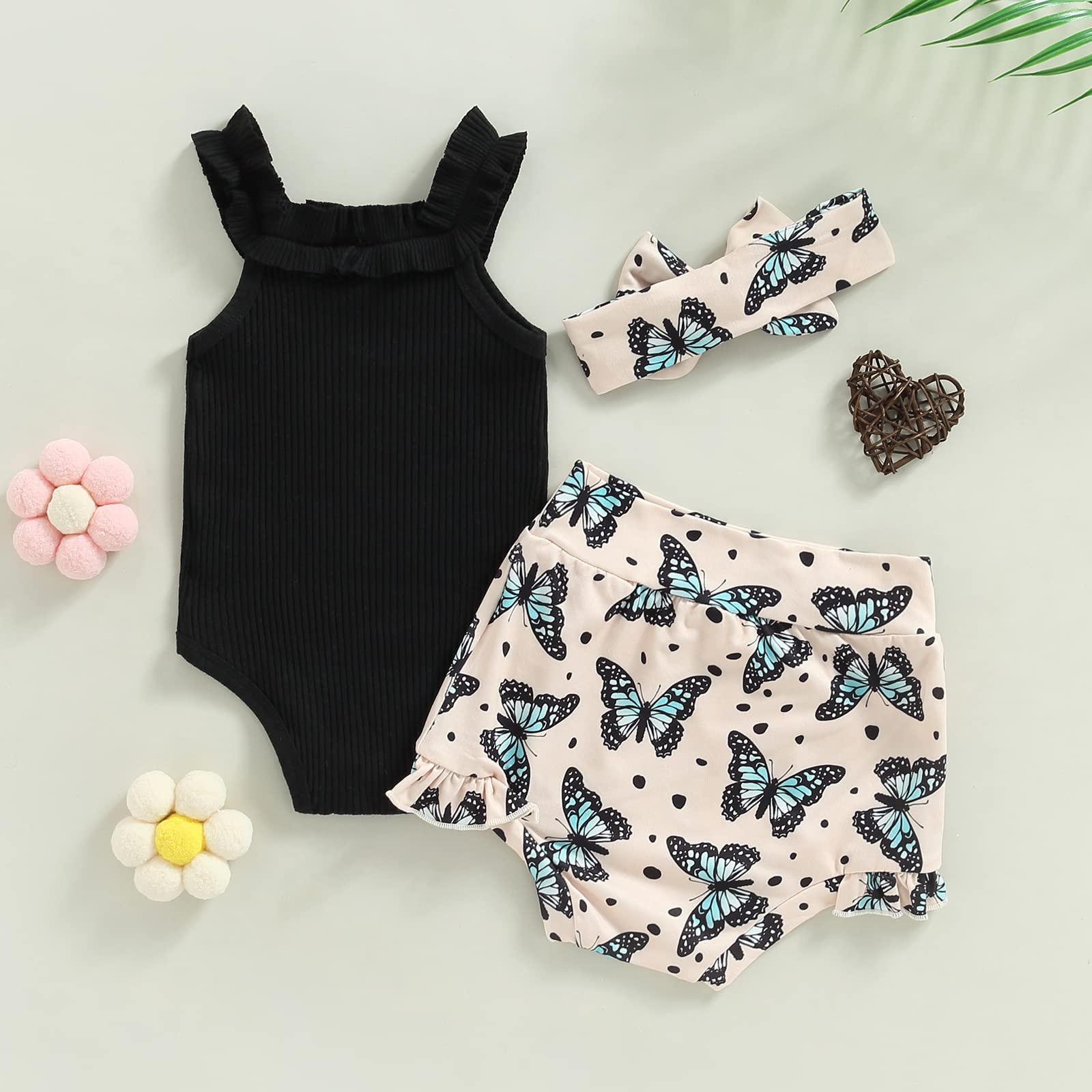 Newborn Baby Girl Summer Clothes Sleeveless Floral Top Ribbed Shorts Boho Outfit Set WEBE CLOTHING