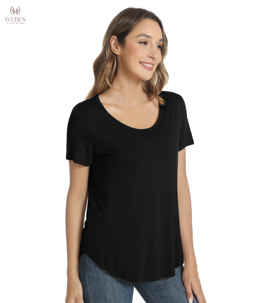 WiWi Women's Bamboo Viscose Scoop Neck Short Sleeve T Shirt Casual Summer Cooling Basic Tee Tops Soft Lounge Pajamas S-XXL