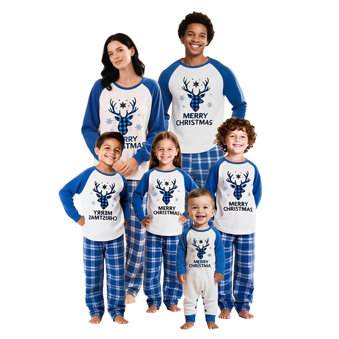 Awoscut Christmas Family Matching Pajamas Sets Christmas PJ's Letter Print Top and Plaid Pants Jammies Sleepwear