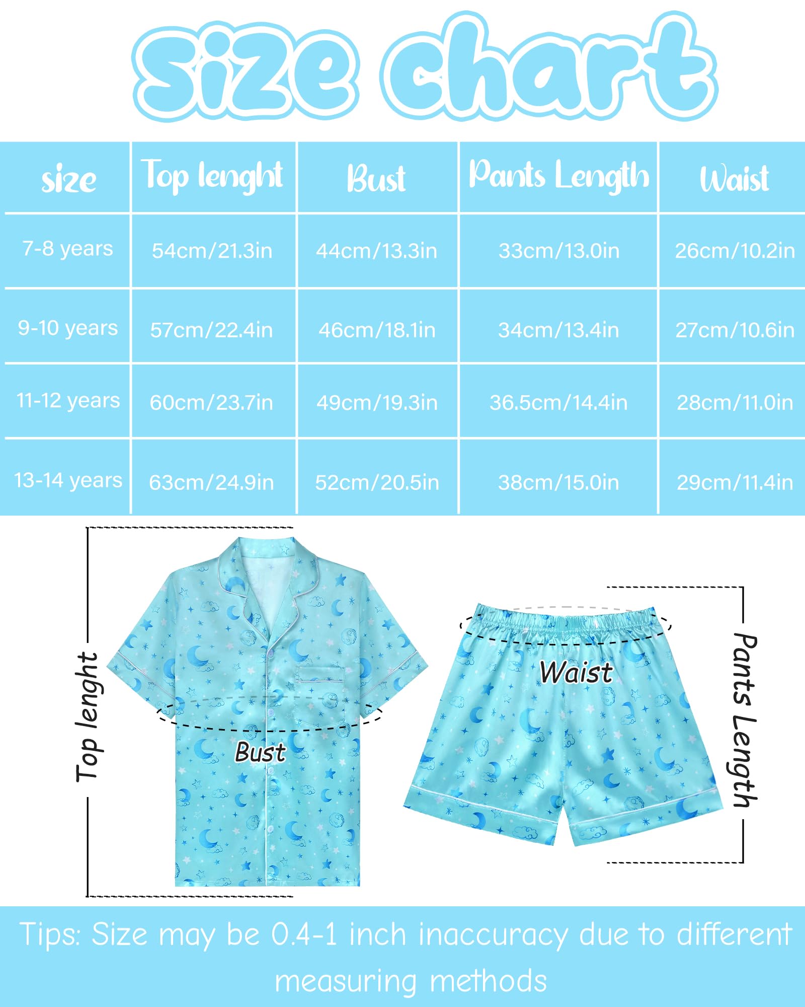 Sylfairy Girls Pajamas Silk PJS Set Pink Bow Satin Sleepwear Short Sleeve Jammies for Kids Button-Down Nightwear size 7-14