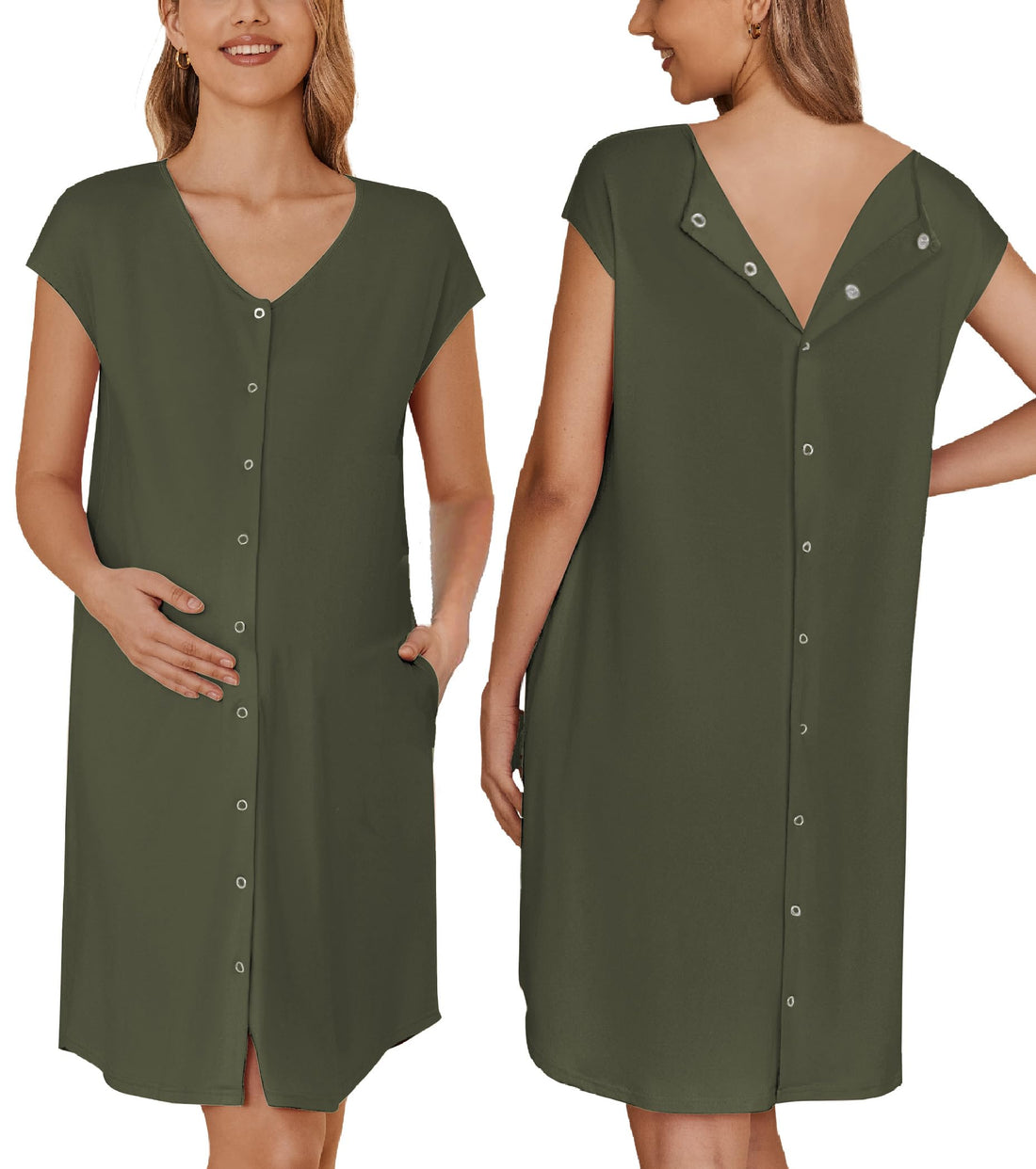 Ekouaer Labor and Delivery Gown for Hospital Birthing Gown Nursing Dress | Open Back Birthing Gown, Maternity Nursing Pajamas Dress Breastfeeding, Button C Section Postpartum Clothes