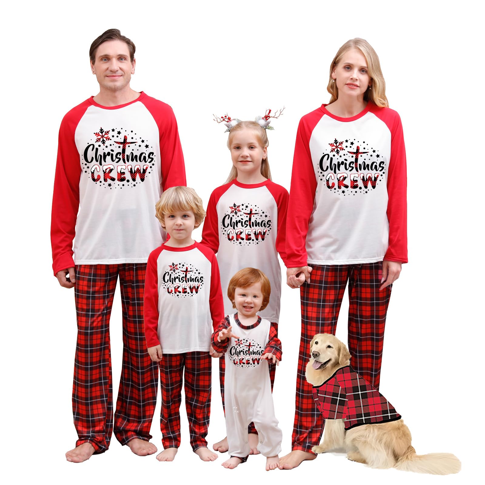 Awoscut Christmas Family Matching Pajamas Sets Christmas PJ's Letter Print Top and Plaid Pants Jammies Sleepwear