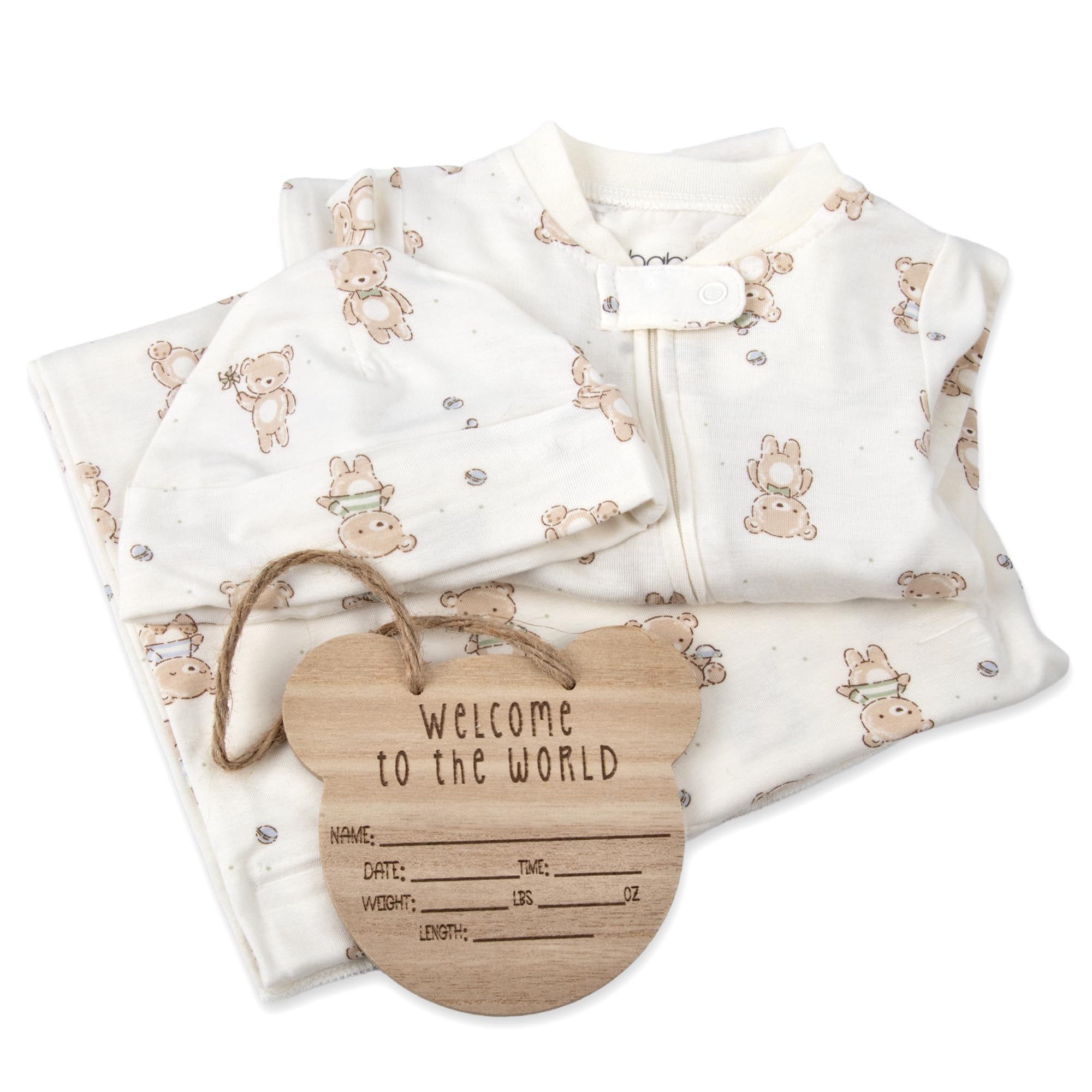 Newborn Baby 4 Piece Coming Home Outfit Gift Set – Footie Sleeper, Blanket, Headband & Ornament for Boys & Girls
