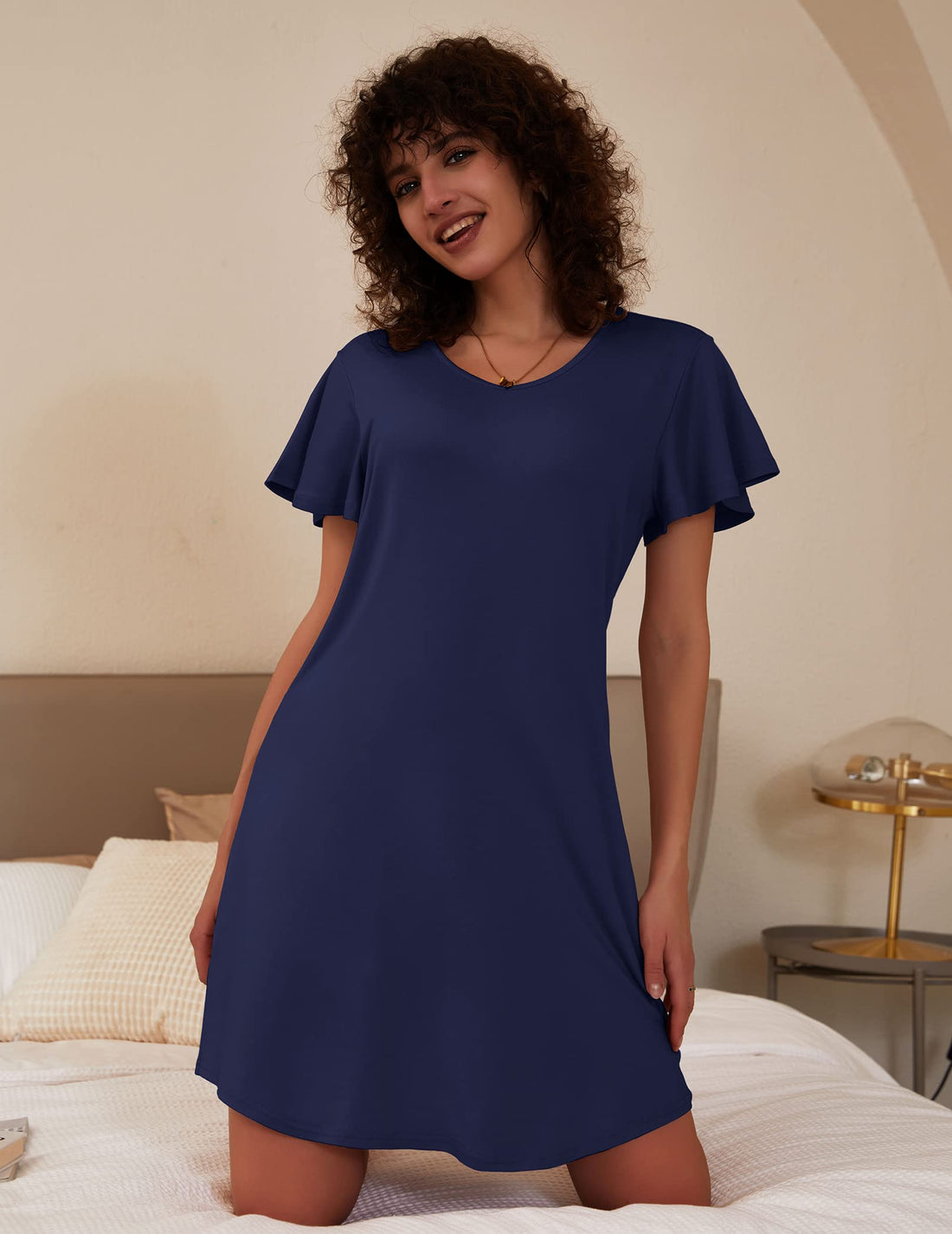 Ekouaer 2 Pack Women's Nightgown Short Sleeve Nightshirts Comfy Soft Pajama Sleep Dress