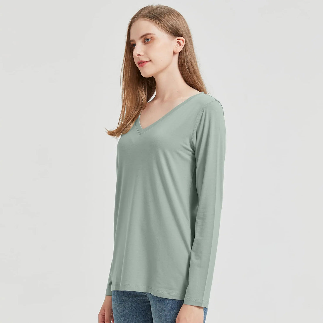 netdraw Women's Bamboo Viscose Long Sleeve V-Neck T-Shirt Soft Comfy Trendy Casual Sleep Pajama Lounge Tops