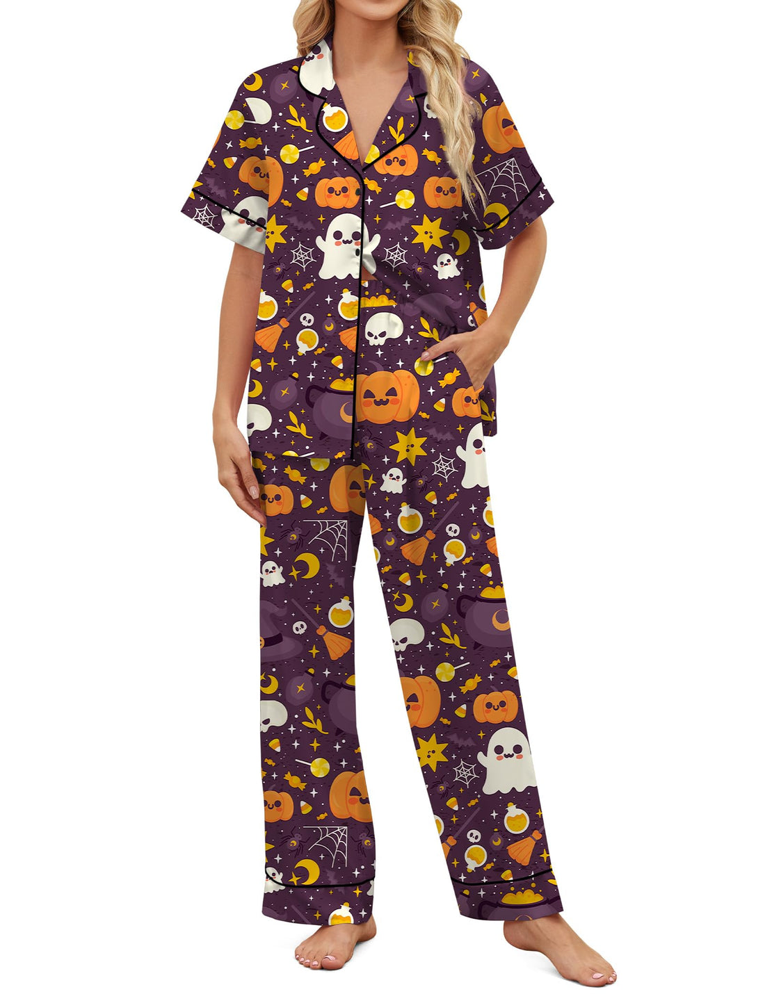 SHESHOW Satin Pajamas for Women Set Button Down Sleepwear Print Pjs Set 2 Piece Short Sleeve Long Loungewear Size XS-XXL WEBE CLOTHING