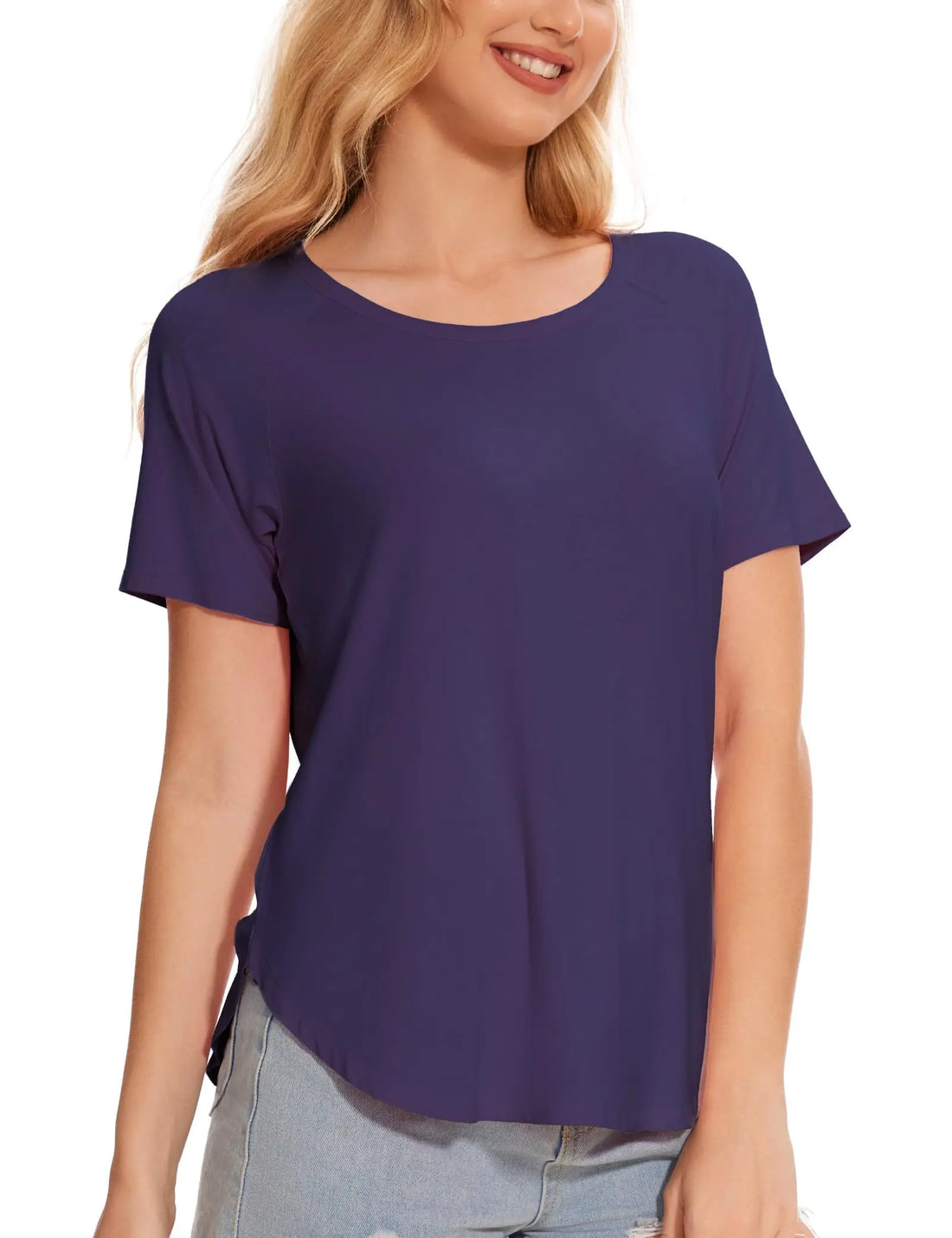 GYS Womens Pajama Tops Short Sleeve Shirts Summer Comfy Crew Neck Sleep T-Shirt