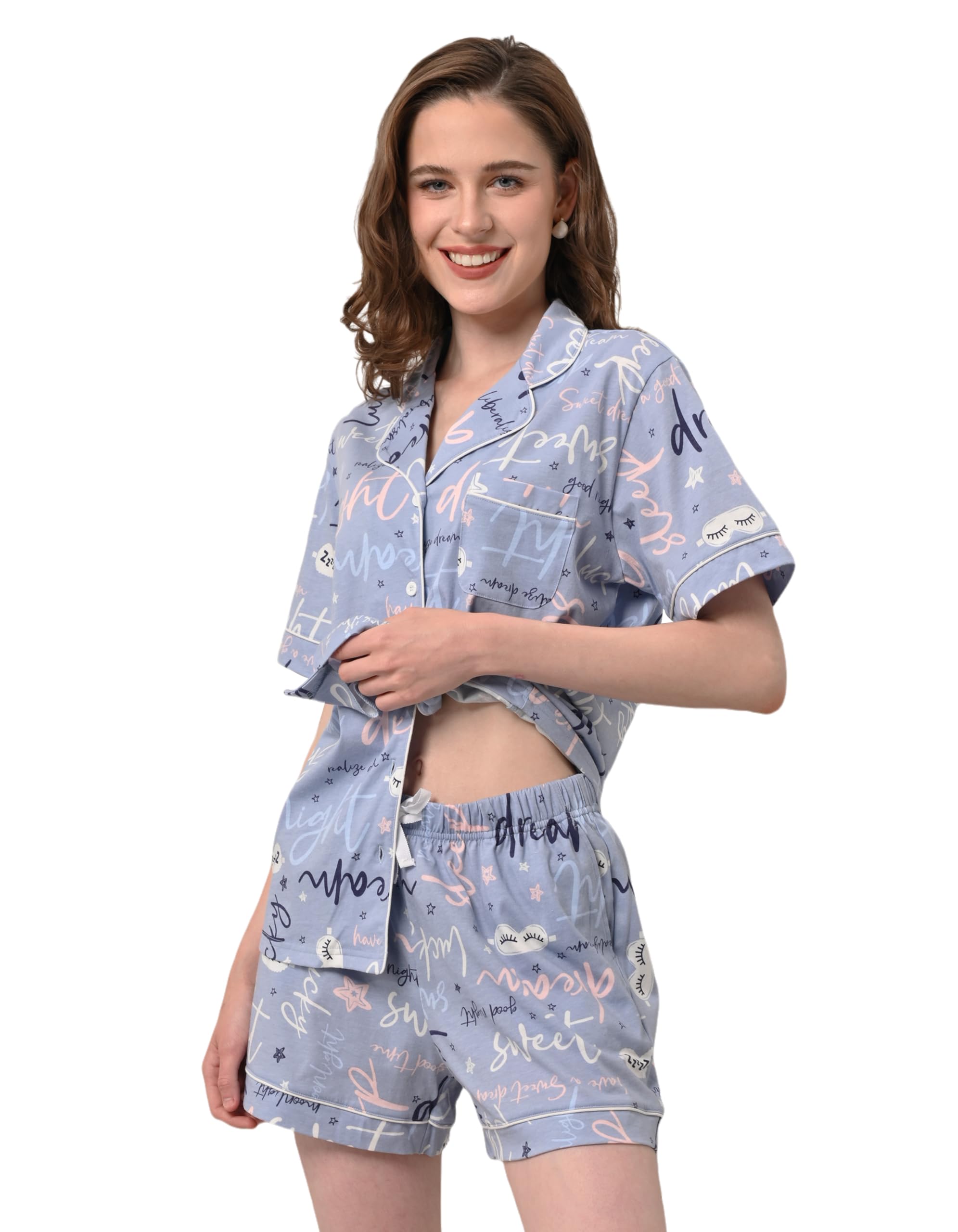 NAP BOUND 100% Cotton Pajamas for Women Sets 2 Pieces Pjs Button short sleeves with Pockets Soft Sleepwear Loungewear XS-XXL