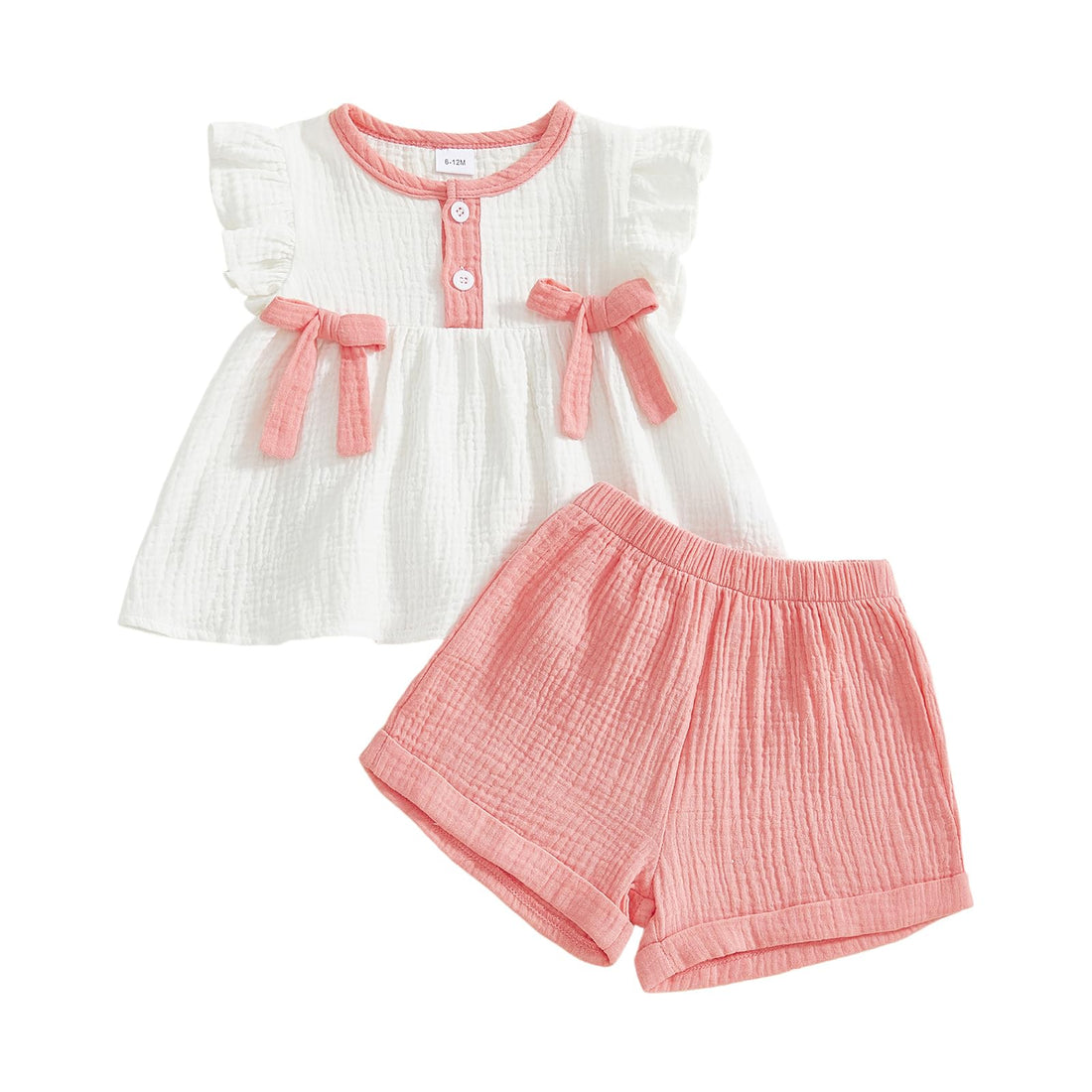 Amnnchya Toddler Girl Clothes Baby Summer Spring Outfits Cute Bow Button Smocked Ruffle Sleeve Tops ＋ Girls Shorts Set WEBE CLOTHING