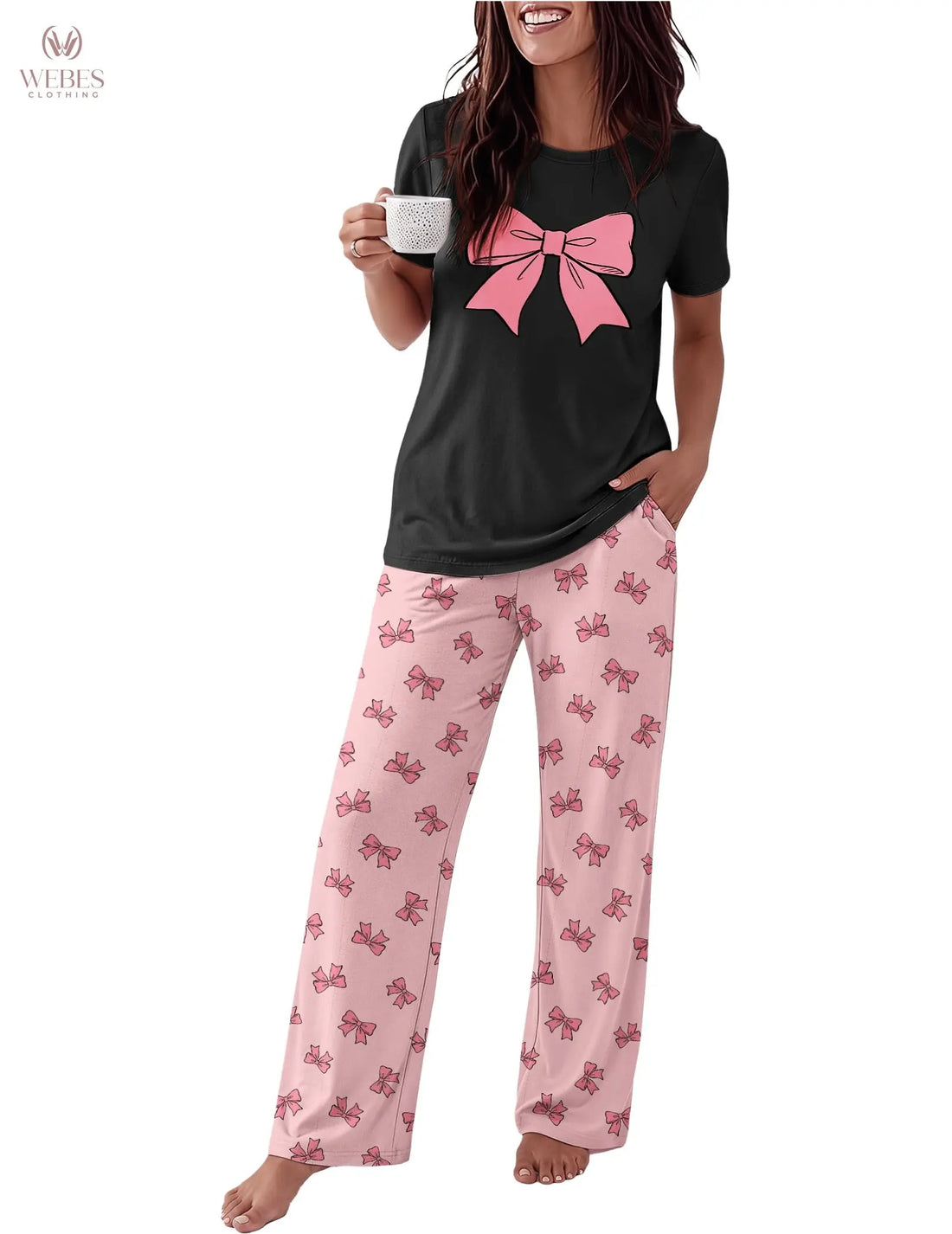 Ekouaer Pajama Set for Women 2 Piece Pjs Short Sleeve Top and Printed Pants | Womens Round Neck Lounge Sets Short Sleeve Sleepwear with Loose Pants for Daily Wear, Home Lounging, Casual Errands WEBE CLOTHING