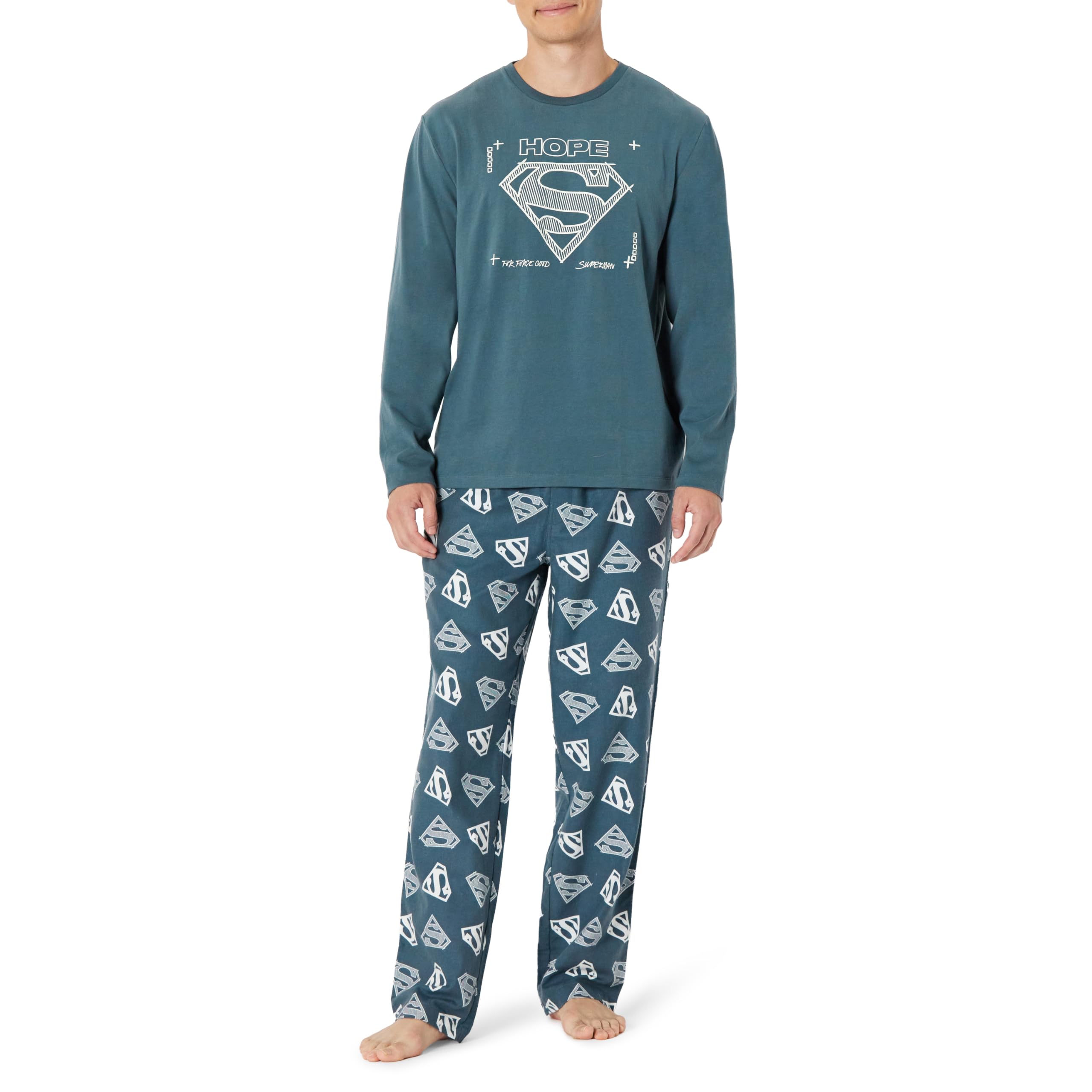 Amazon Essentials Men's Flannel Pant and Long-Sleeve T-Shirt Pajama Set