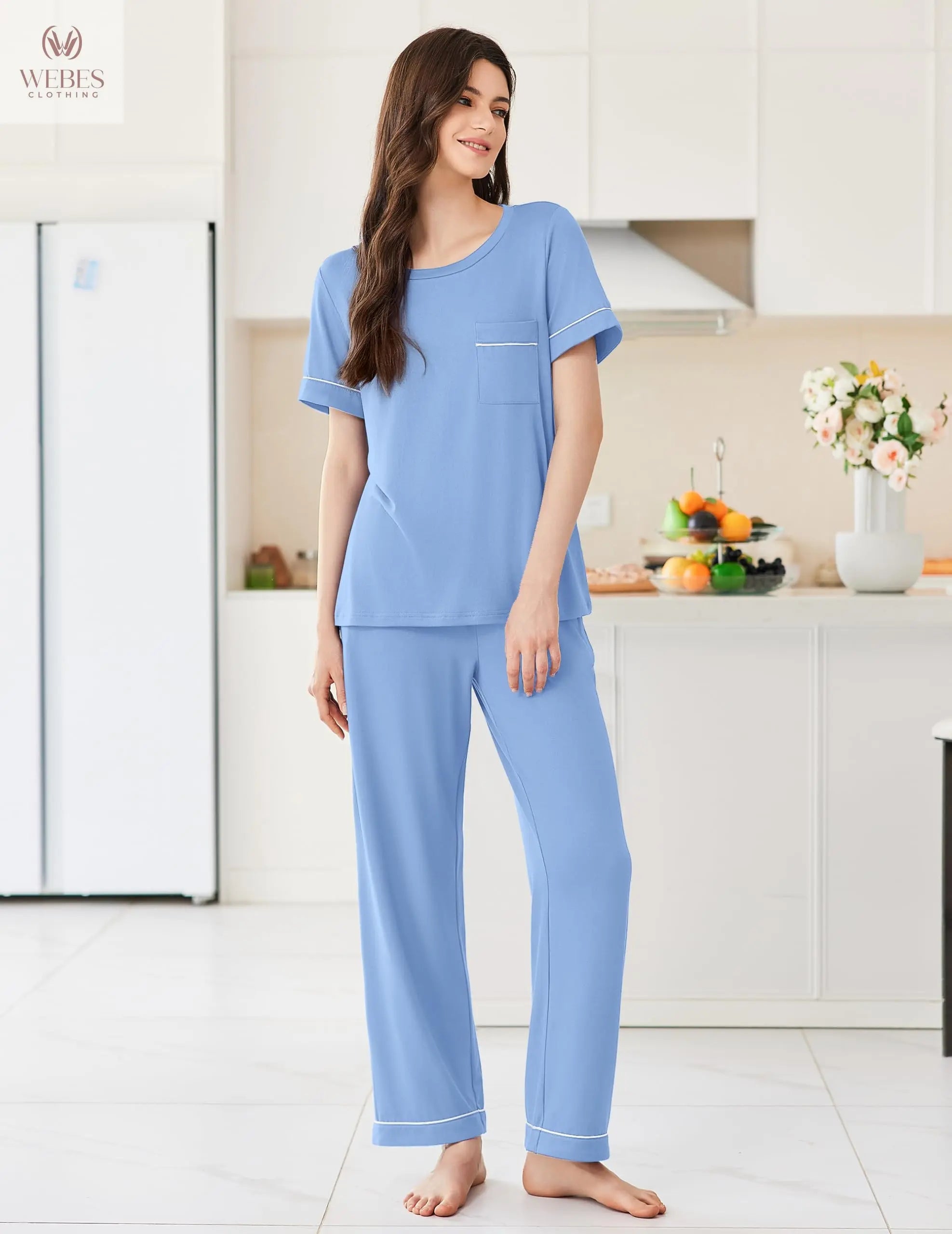 Ekouaer Womens Pajama Sets 2 Piece Pjs Sleepwear Comfy Lounge Set | Short Sleeve Top & Long Pants with Pockets,Soft Lightweight Stretchy Fabric,Summer Loungewear,Gift for Wife,Mom,Friends WEBE CLOTHING