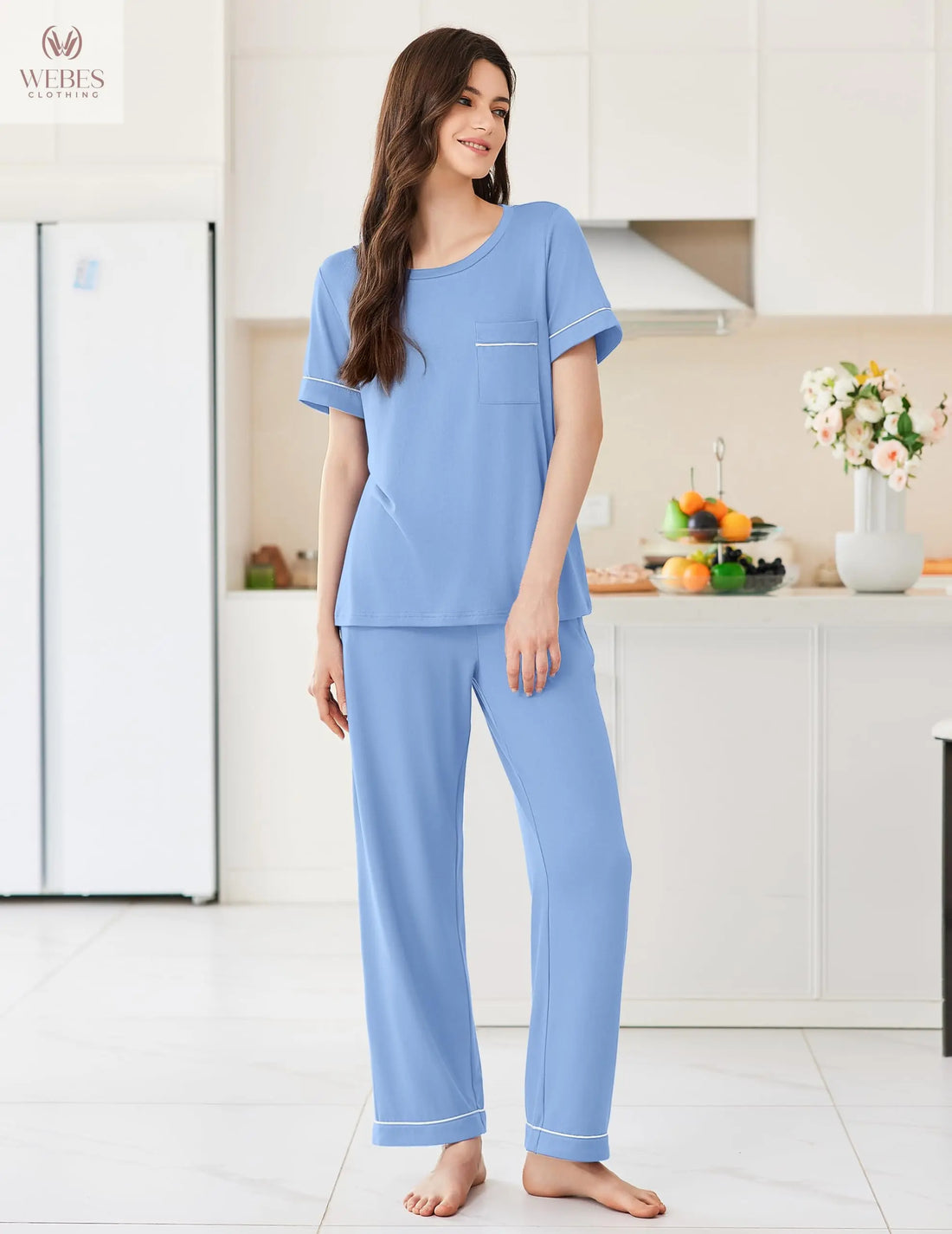 Ekouaer Womens Pajama Sets 2 Piece Pjs Sleepwear Comfy Lounge Set | Short Sleeve Top & Long Pants with Pockets,Soft Lightweight Stretchy Fabric,Summer Loungewear,Gift for Wife,Mom,Friends WEBE CLOTHING