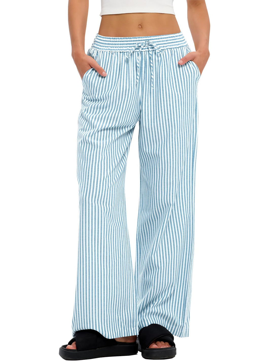 LOMON Striped Gingham Pants Women 2026 Spring Summer Pajamas Wide Leg Pj Lounge Boxer Bottoms Y2k Trousers with Pocket