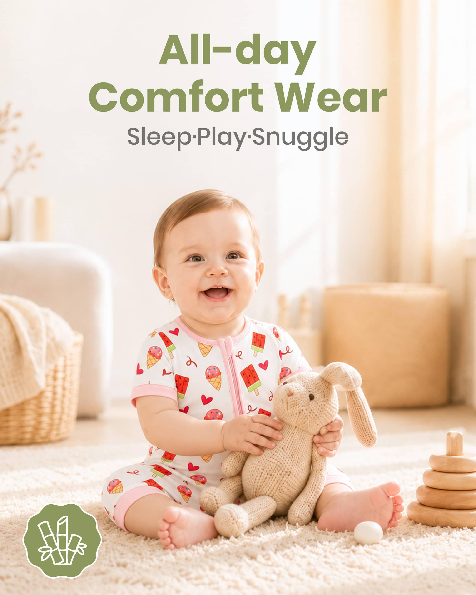 OPAWO Bamboo Baby Pajamas 3 Pack, Double Zipper Bamboo Sleepers for Baby Boy Girl Romper, Toddler Summer Clothes Outfit 0-24M WEBE CLOTHING