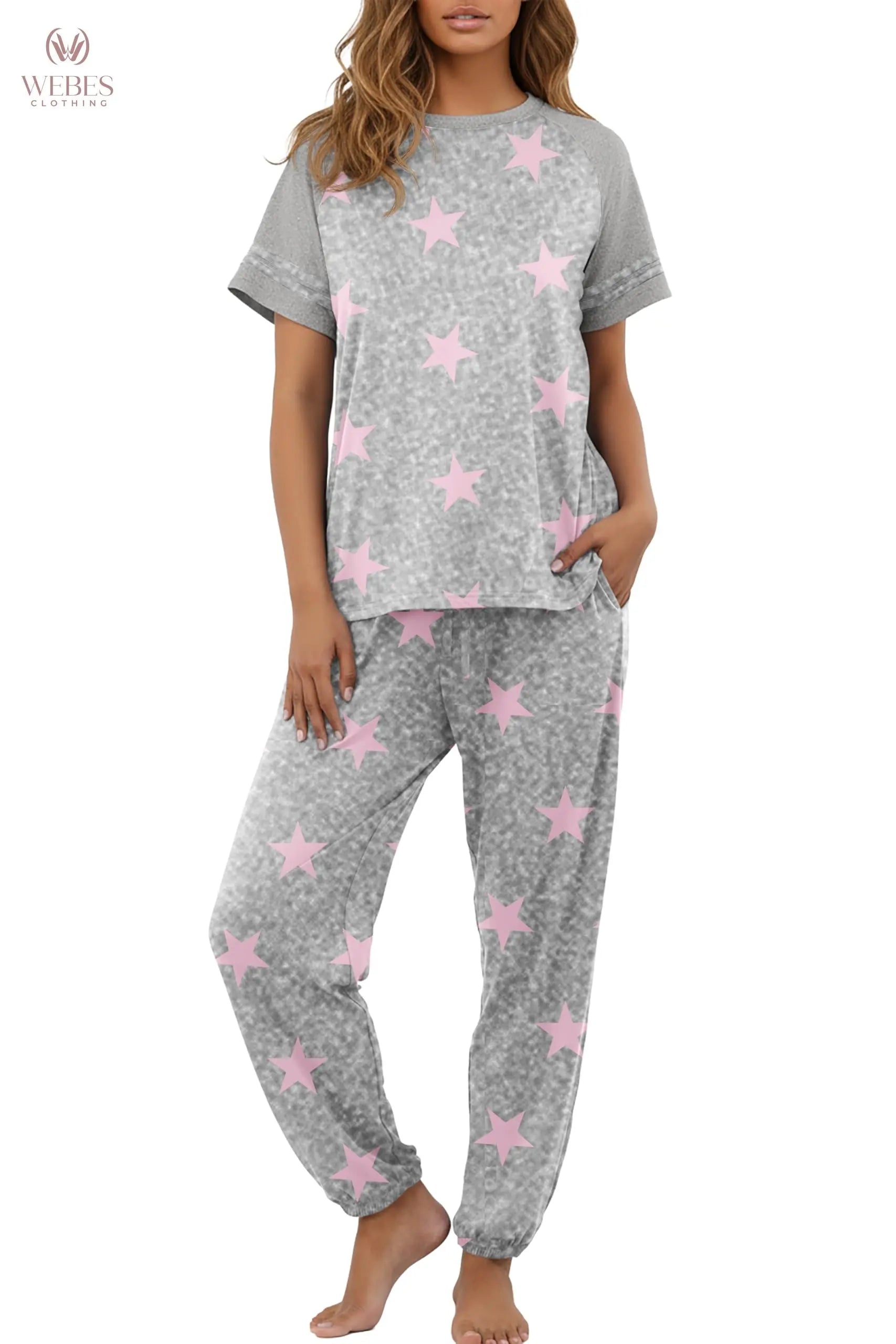 PrinStory Womens Pajama Sets Short Sleeve Pjs 2 Piece Lounge Set Soft Pj Sets Lightweight Sleepwear Loungewear with Pockets WEBE CLOTHING