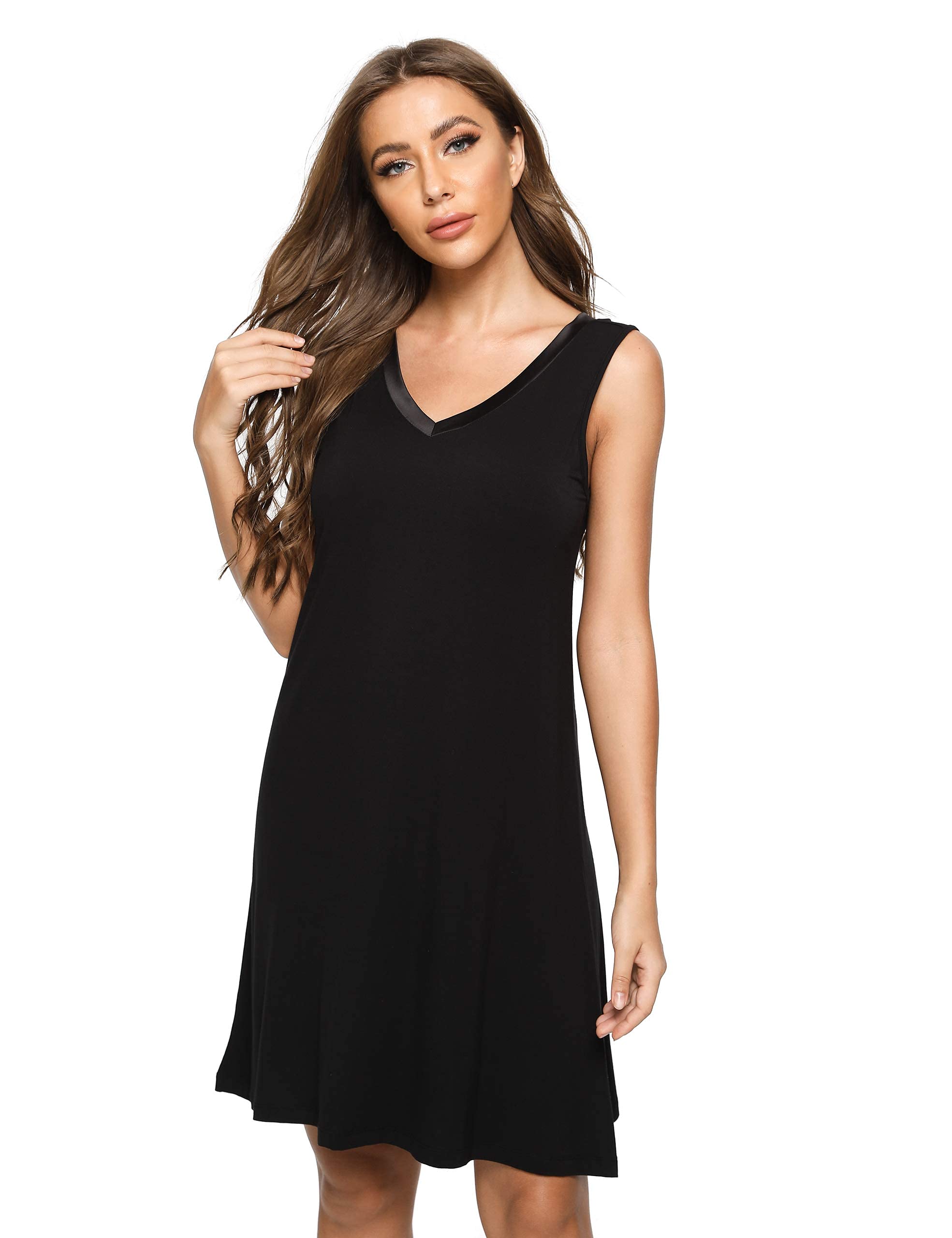 GYS Cooling Bamboo Viscose Sleeveless Nightgowns for Women | V Neck Sleep Shirt, Moisture-Wicking for Hot Sleepers & Night Sweats, Lightweight Night Shirts, Buttery Soft, Knee-Length WEBE CLOTHING