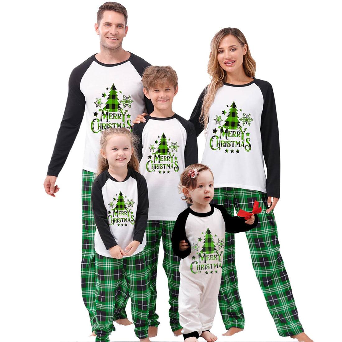 Awoscut Christmas Family Matching Pajamas Sets Christmas PJ's Letter Print Top and Plaid Pants Jammies Sleepwear