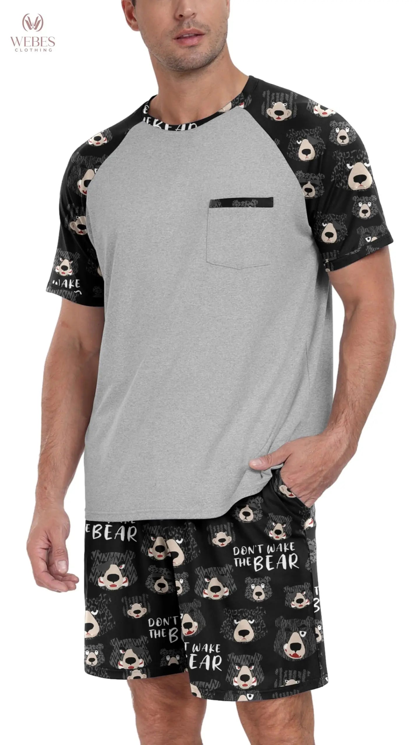 PrinStory Mens Pajama Sets Summer Pjs Sleepwear Nightwear Lightweight Quick Dry Soft Short Sleeve Sleep Set With Pocket S-4XL WEBE CLOTHING