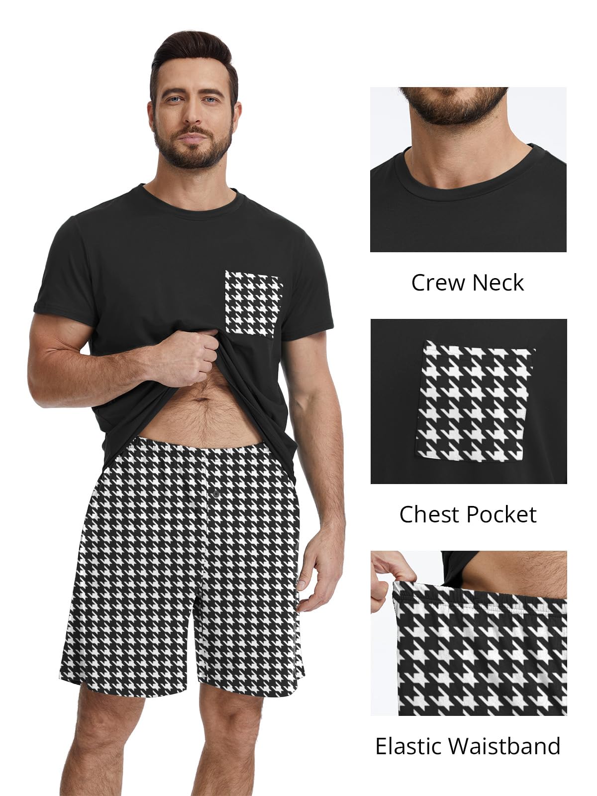 Feiersi Mens Pajama Set Sleepwear Pjs Lightweight Comfy Soft Short Sleeve Sleep Set With Pockets WEBE CLOTHING