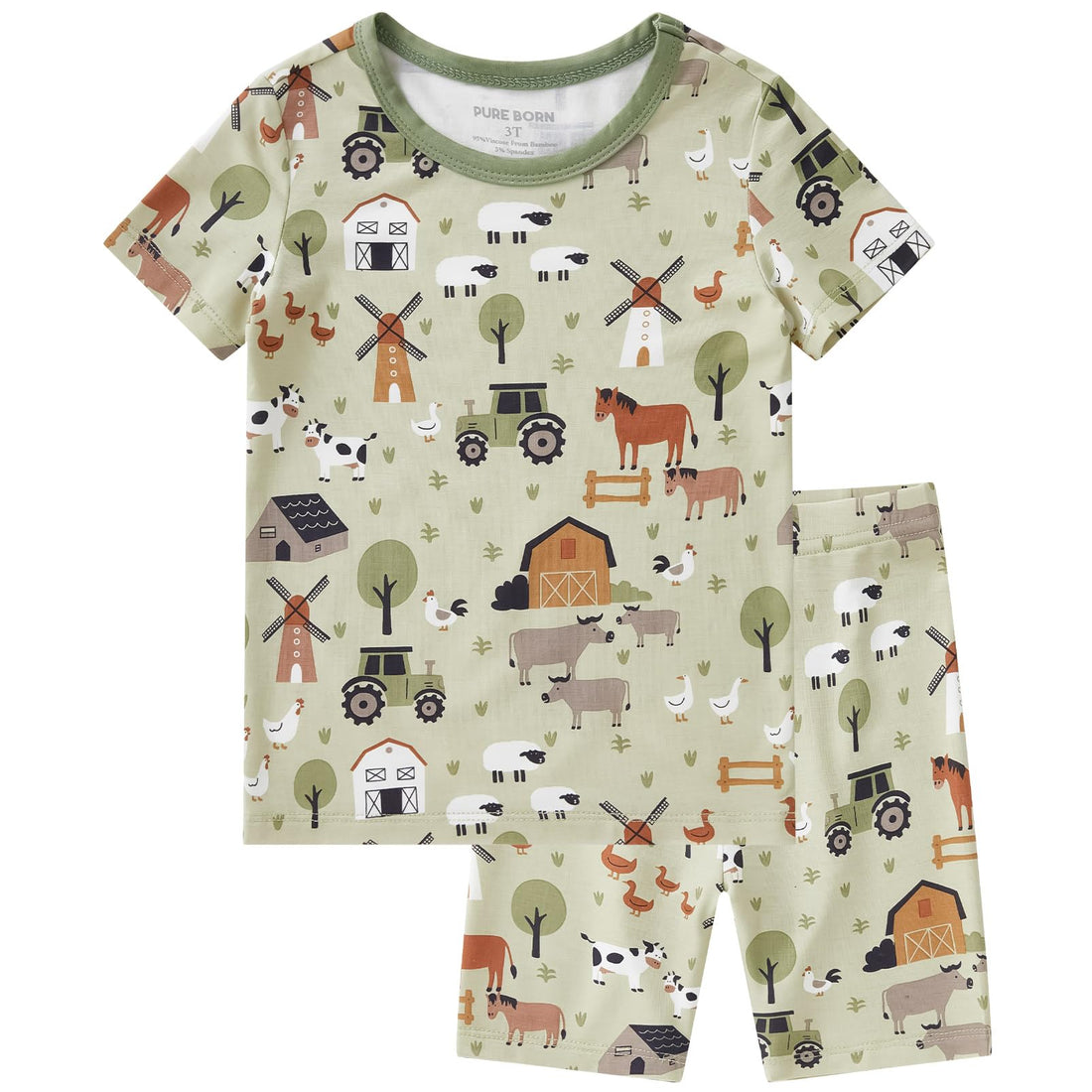 pureborn Baby Viscose from Bamboo Pajama Set Boys Sleepwear 12M-8Y | Short sleeve, cooling fabric, snug fit, buttery soft, gentle skin touch, stretch, breathable lightweight sleepwear