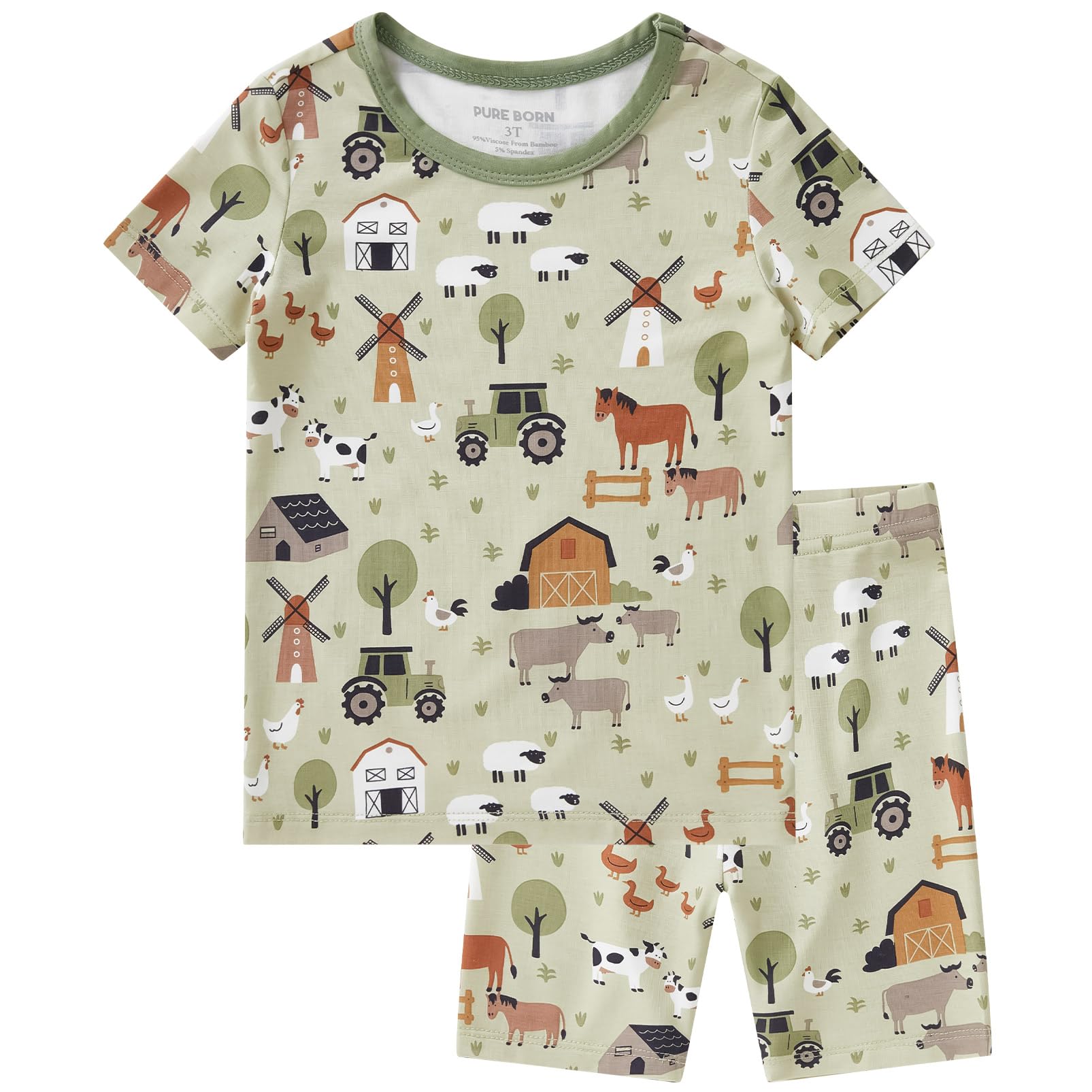 pureborn Baby Viscose from Bamboo Pajama Set Boys Sleepwear 12M-8Y | Short sleeve, cooling fabric, snug fit, buttery soft, gentle skin touch, stretch, breathable lightweight sleepwear