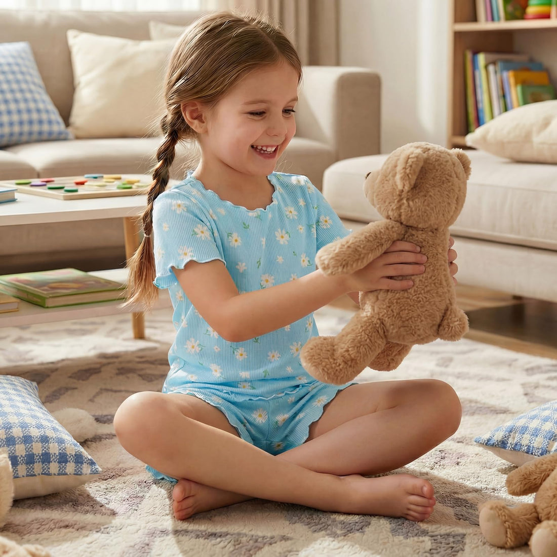 Beinou Girls Pajamas Sets Ribbed Ruffle Short Sleeve Sleepwear Toddler Summer Pjs 2 Pcs Kids Loungewear Outfit 2-9Y