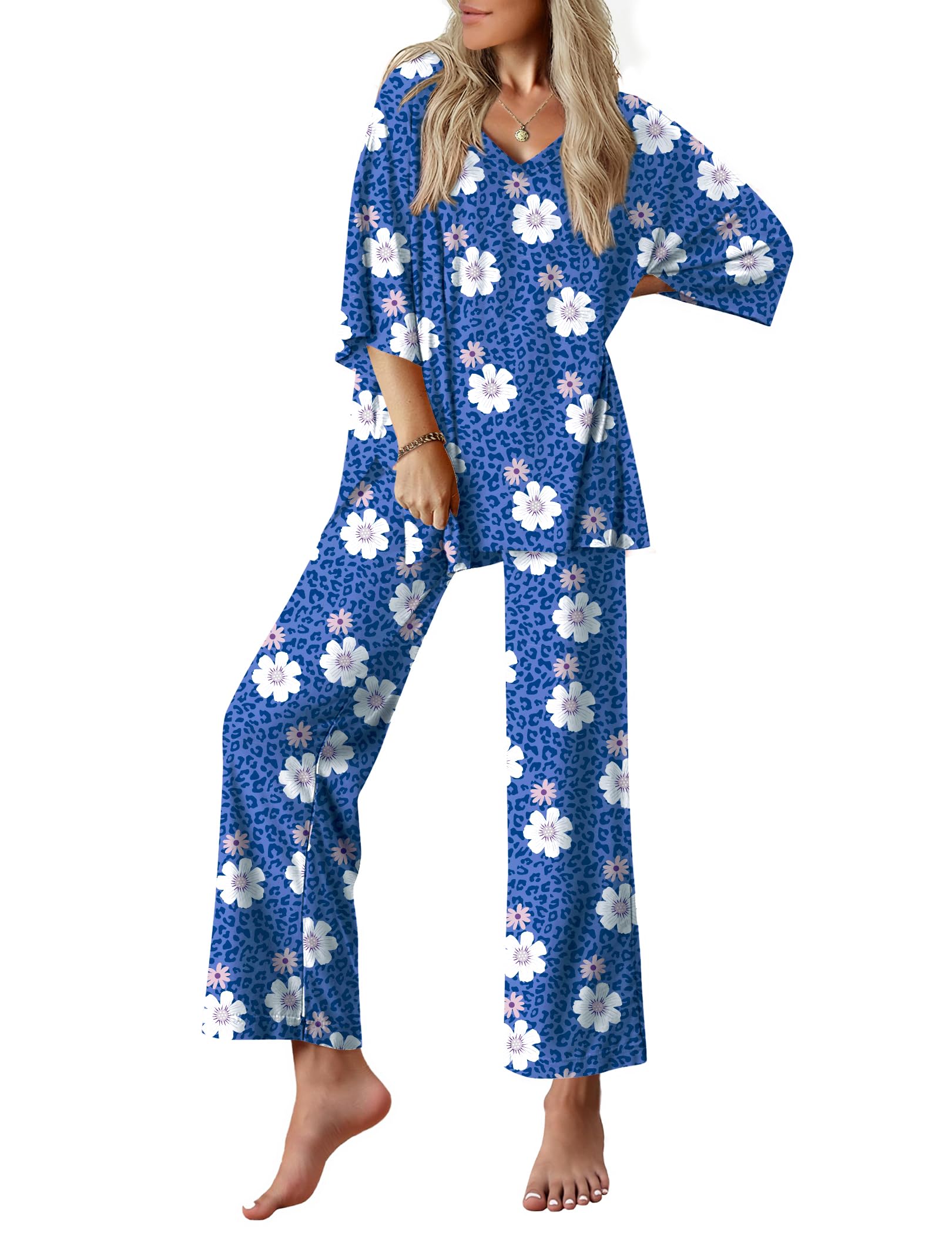 Ekouaer Lounge Sets for Women Short Sleeve Tops and Long Pants Pajamas Set | Comfy V Neck Top and Loose Fit Pants, Fashion Oversized style, ideal for Home relaxation, Daily Wear & Maternity WEBE CLOTHING