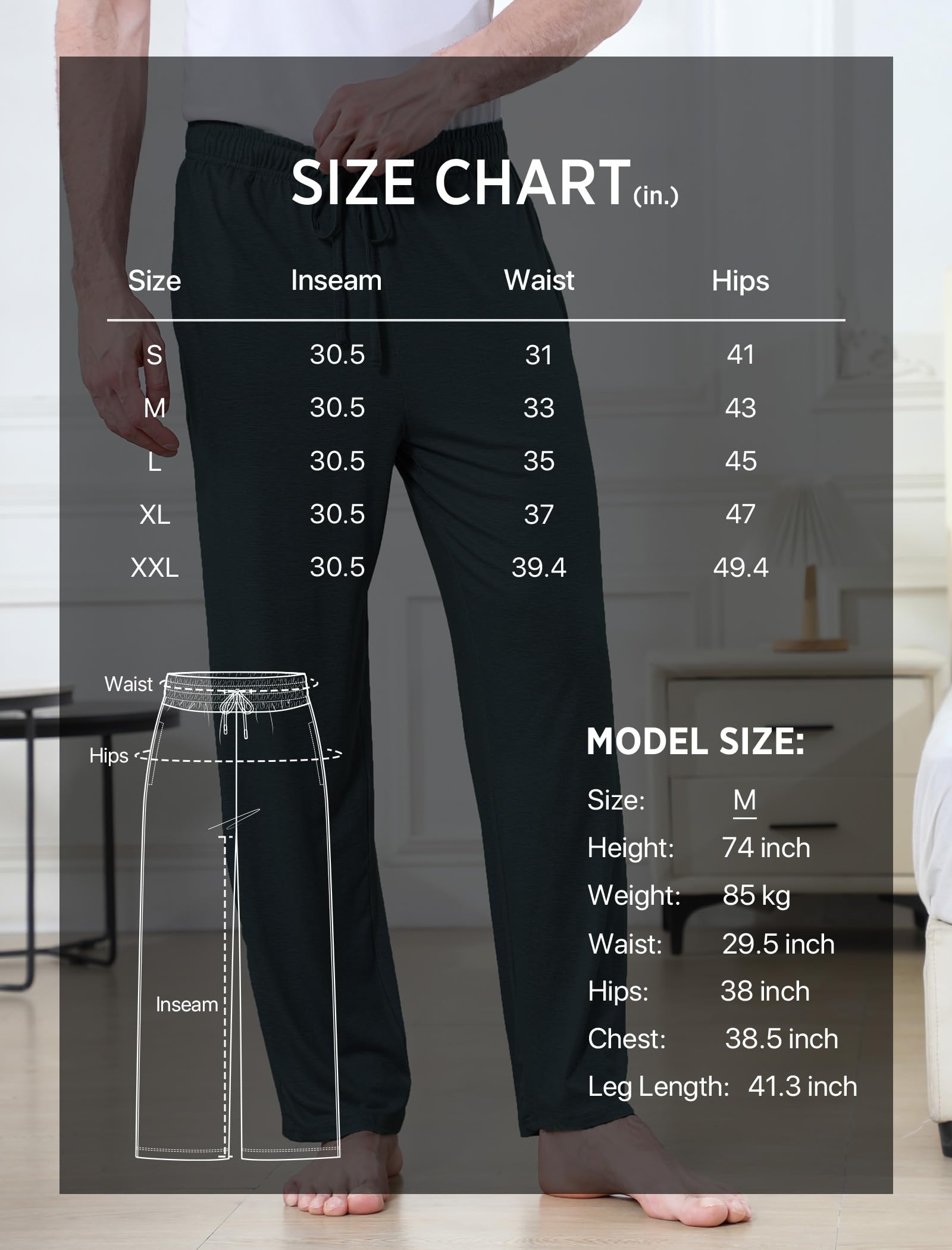 DITOK Men's Lightweight Pajama Pants Soft Lounge Sleep Joggers Adjustable Drawstring & Pockets All-Season Sleepwear
