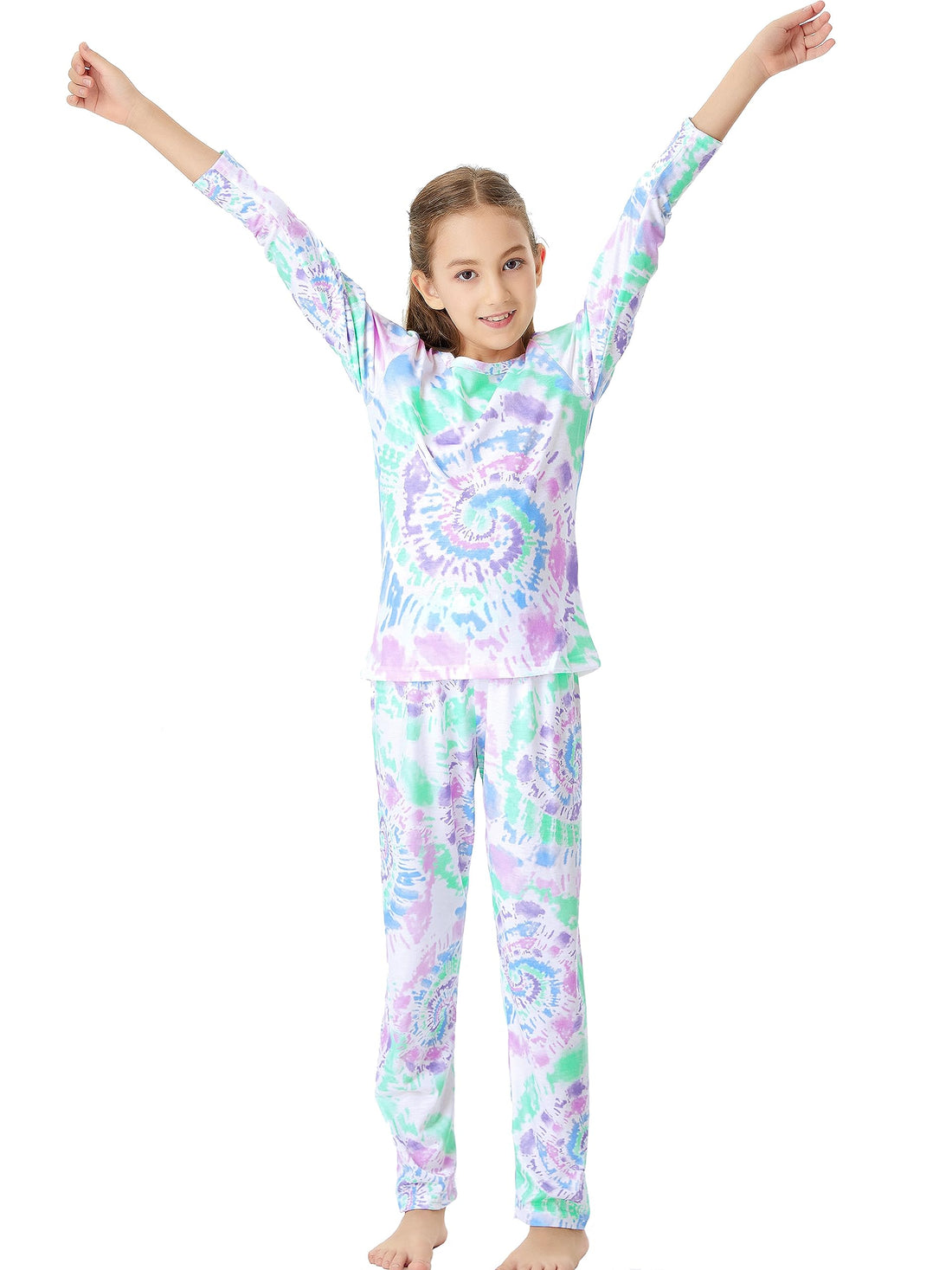 Tebbis Trendy Tie Dye Spiral Pajamas for Girls 2-Piece Soft Long Sleeve & Pants PJ Set Jammies Size 6-18