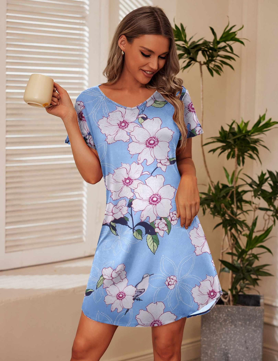 Ekouaer 2 Pack Women's Nightgown Short Sleeve Nightshirts Comfy Soft Pajama Sleep Dress