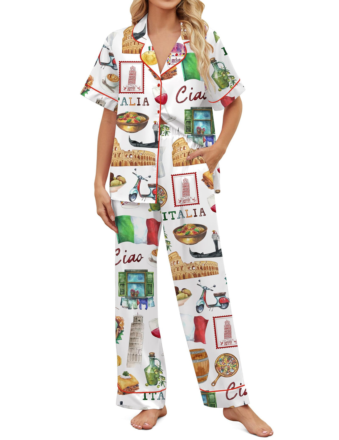 SHESHOW Satin Pajamas for Women Set Button Down Sleepwear Print Pjs Set 2 Piece Short Sleeve Long Loungewear Size XS-XXL WEBE CLOTHING