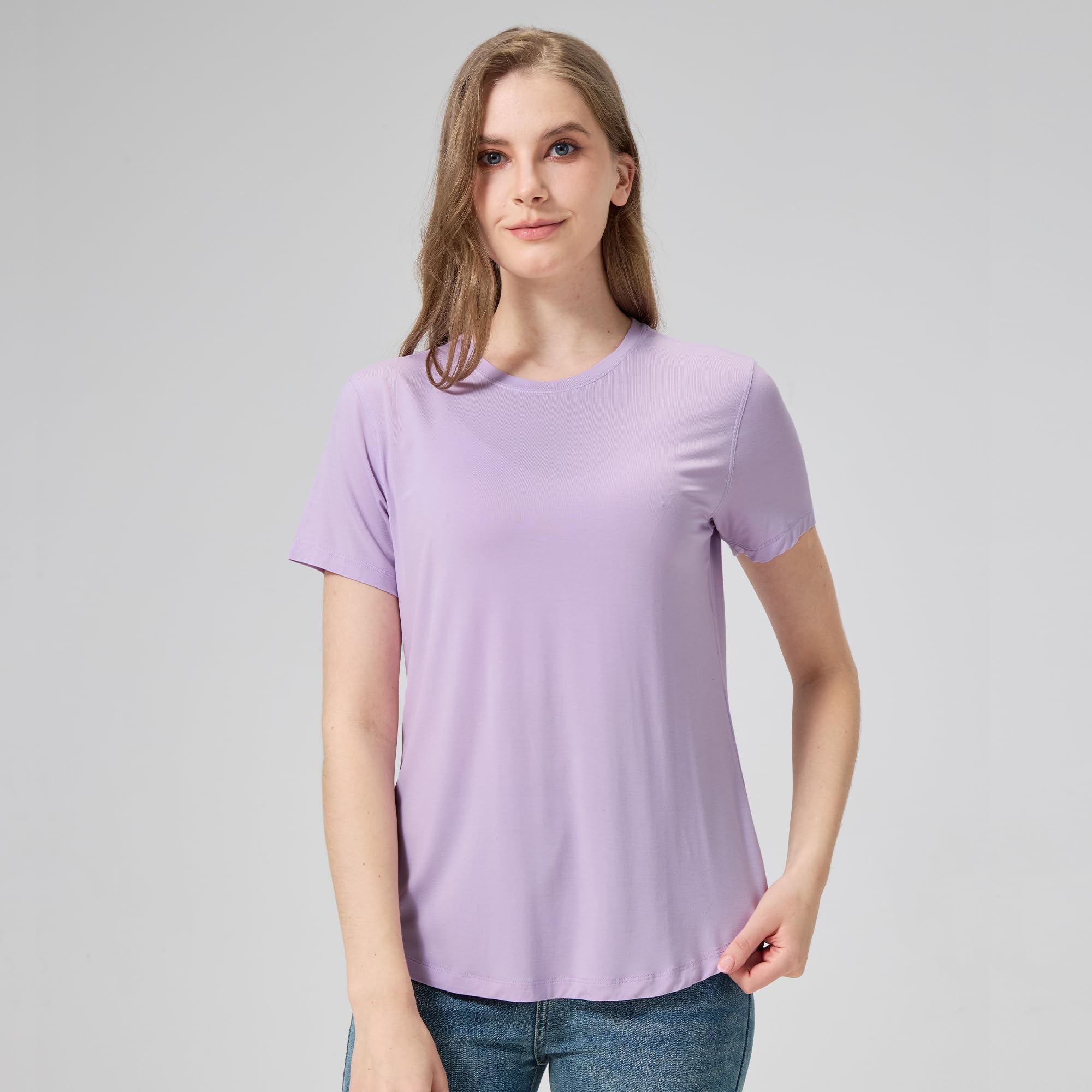 netdraw Women's Soft Bamboo Viscose T-Shirt, Curved Hem Crew Neck Short Sleeve Moisture Wicking Casual Sleep Pajama Tops