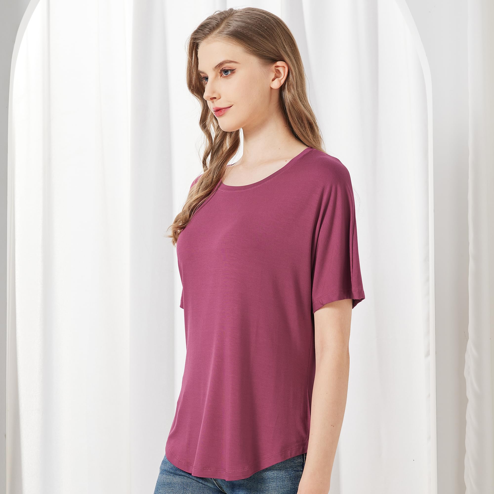 netdraw Women's Ultra Soft Bamboo Viscose Dolman Top Loose Fit Trendy Casual Lounge Short Sleeve Pajama Batwing T-Shirt