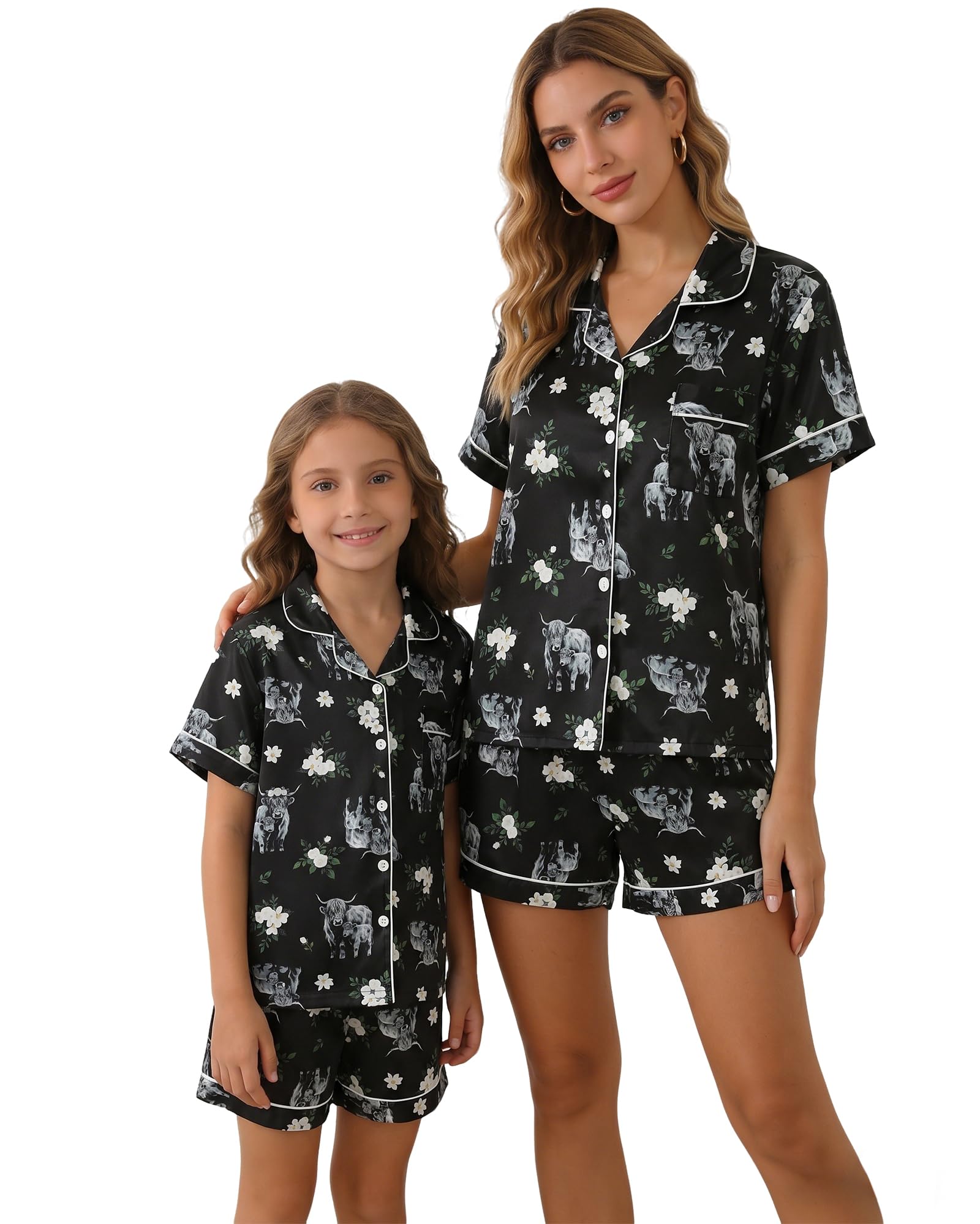 MyFav Mommy and Me Pajamas Set Mother Daughter Matching Family Sleepwear Button Down Nightwear WEBE CLOTHING