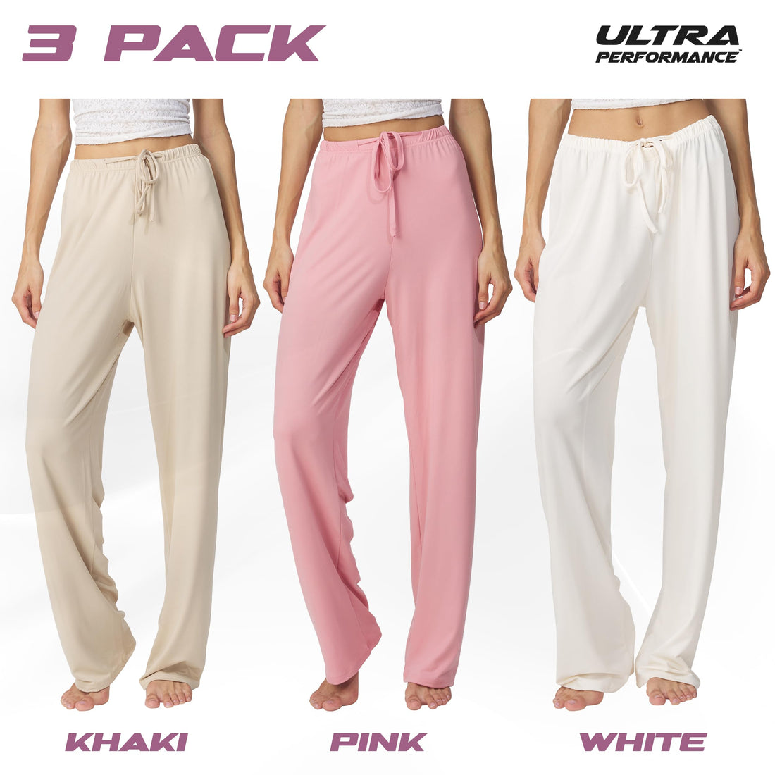 Ultra Performance Womens Pajama PJ Pants 3 Pack Lounge Bottoms Pajamas for Women (Avail in Plus Sizes)