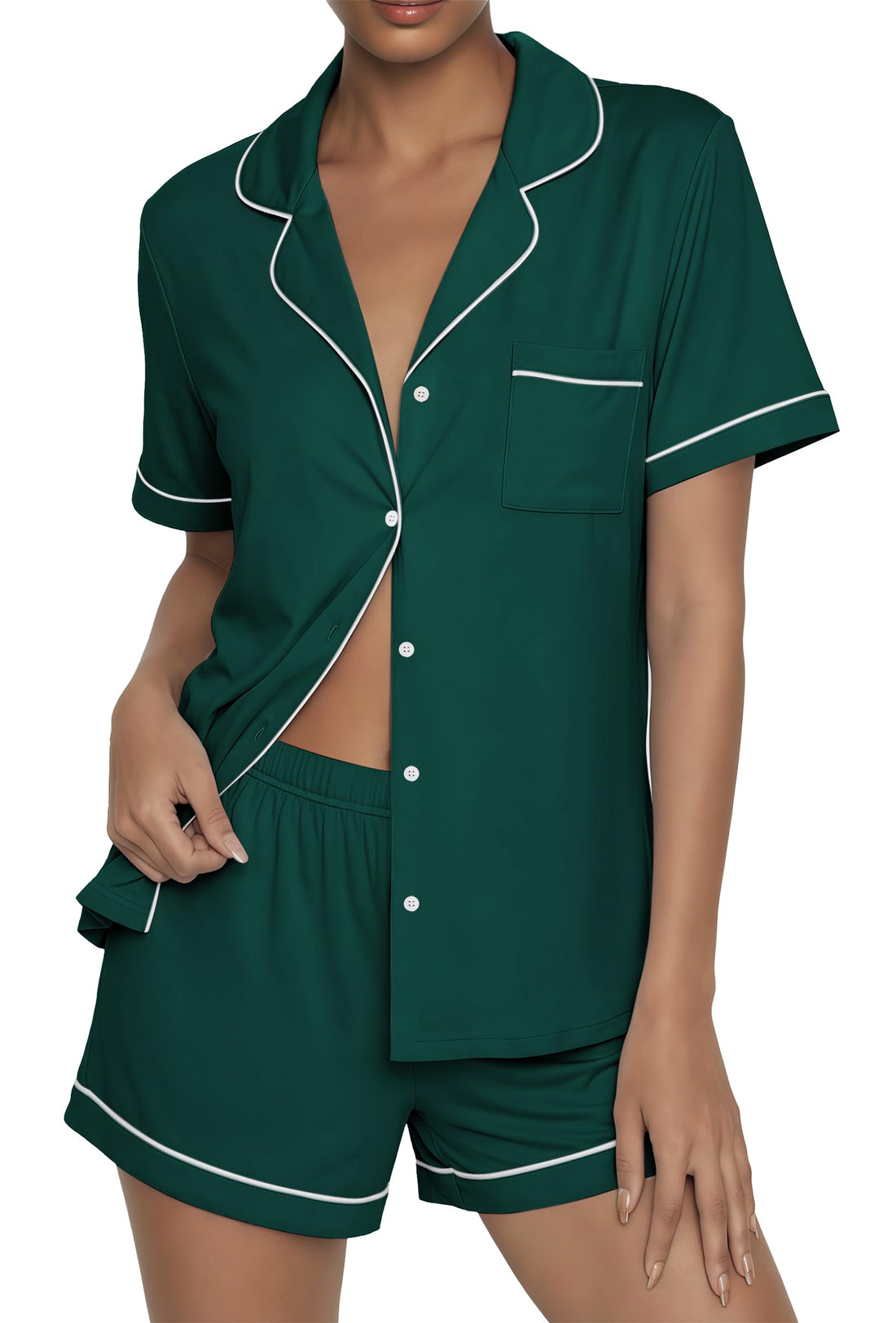 Ekouaer Womens Pajama Sets Button Up Summer Pjs 2 Piece Short Sleeve Sleepwear Lounge Set S-XXL