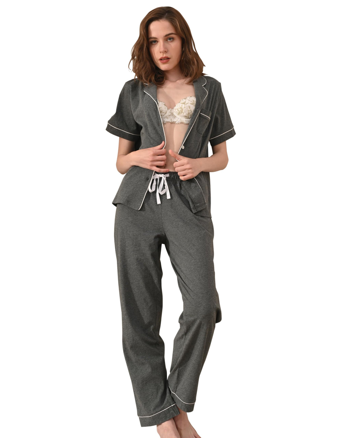 NAP BOUND 100% Cotton Pajamas for Women Sets 2 Pieces Pjs Button short sleeves with Pockets Soft Sleepwear Loungewear XS-XXL