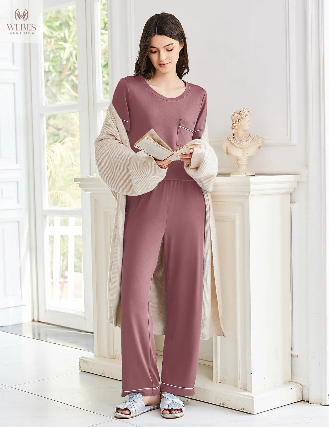 Ekouaer Womens Pajama Sets 2 Piece Pjs Sleepwear Comfy Lounge Set | Short Sleeve Top & Long Pants with Pockets,Soft Lightweight Stretchy Fabric,Summer Loungewear,Gift for Wife,Mom,Friends WEBE CLOTHING