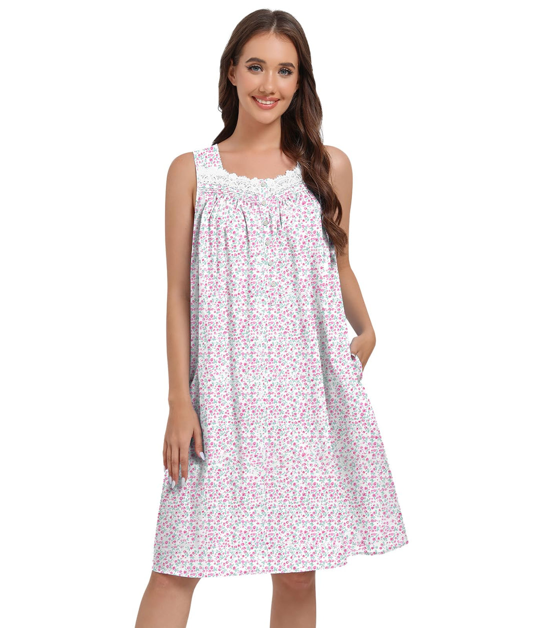 Sleeveless Nightgowns for Women 100% Cotton Nightgown Sleep Dress Soft Ladies Gowns Sleepwear Nightdress WEBE CLOTHING