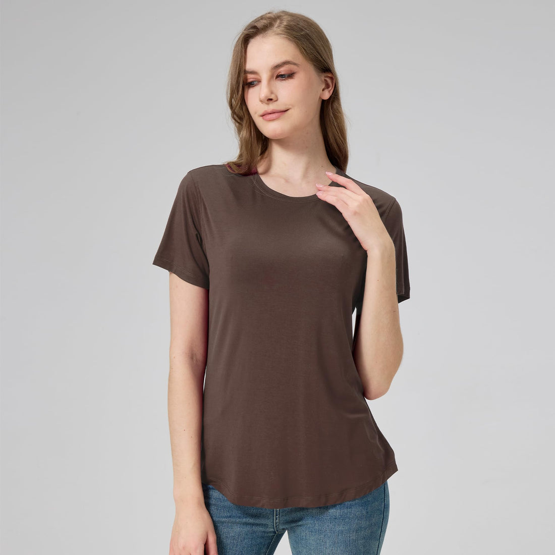 netdraw Women's Soft Bamboo Viscose T-Shirt, Curved Hem Crew Neck Short Sleeve Moisture Wicking Casual Sleep Pajama Tops