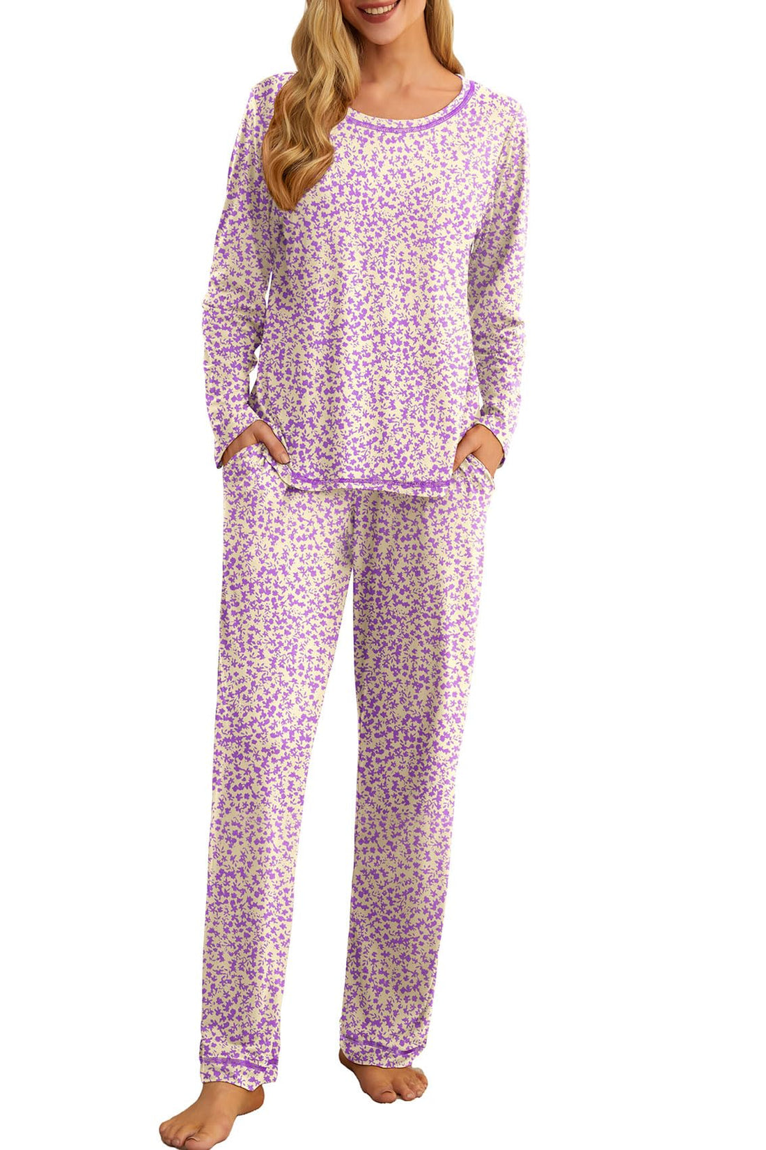 PrinStory Women's Pajama Set 2026 Lounge Sets Long Sleeve Sleepwear Soft 2 Piece Pjs with Pockets